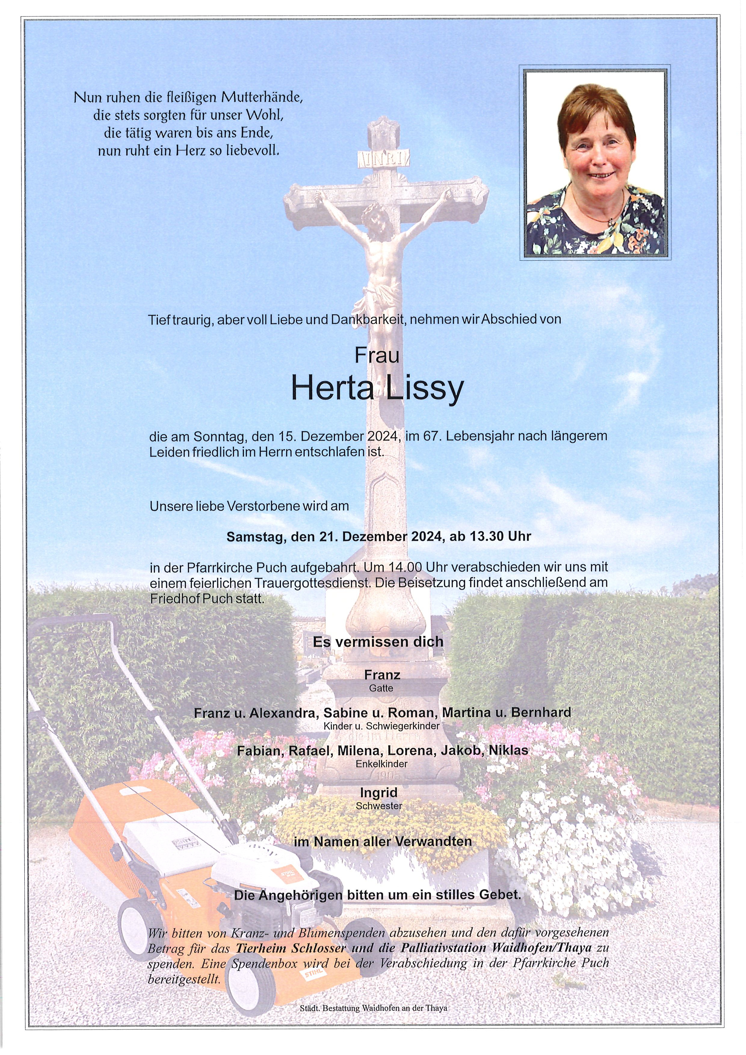 Traueranzeige von Herta Lissy