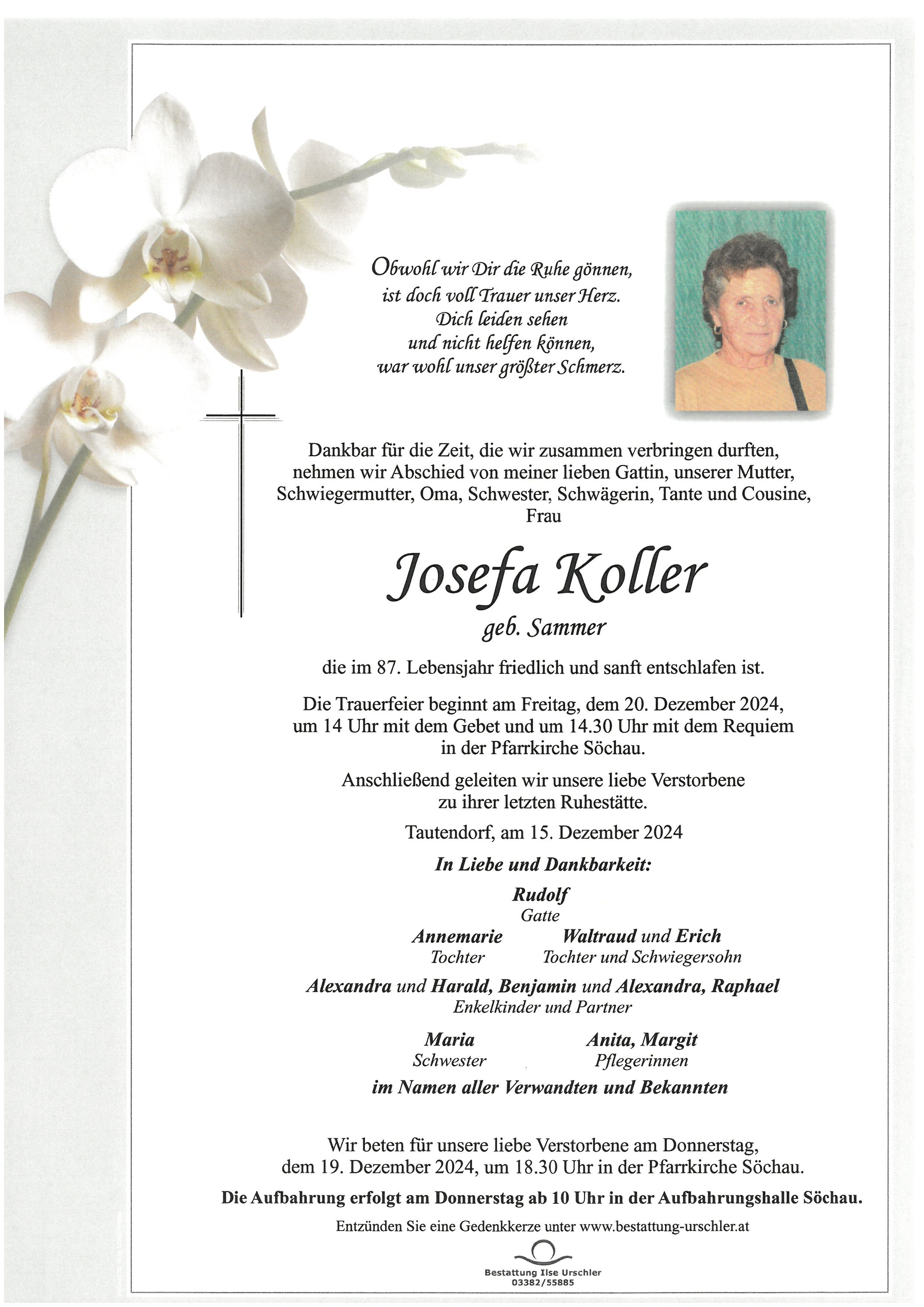 Traueranzeige von Josefa Koller