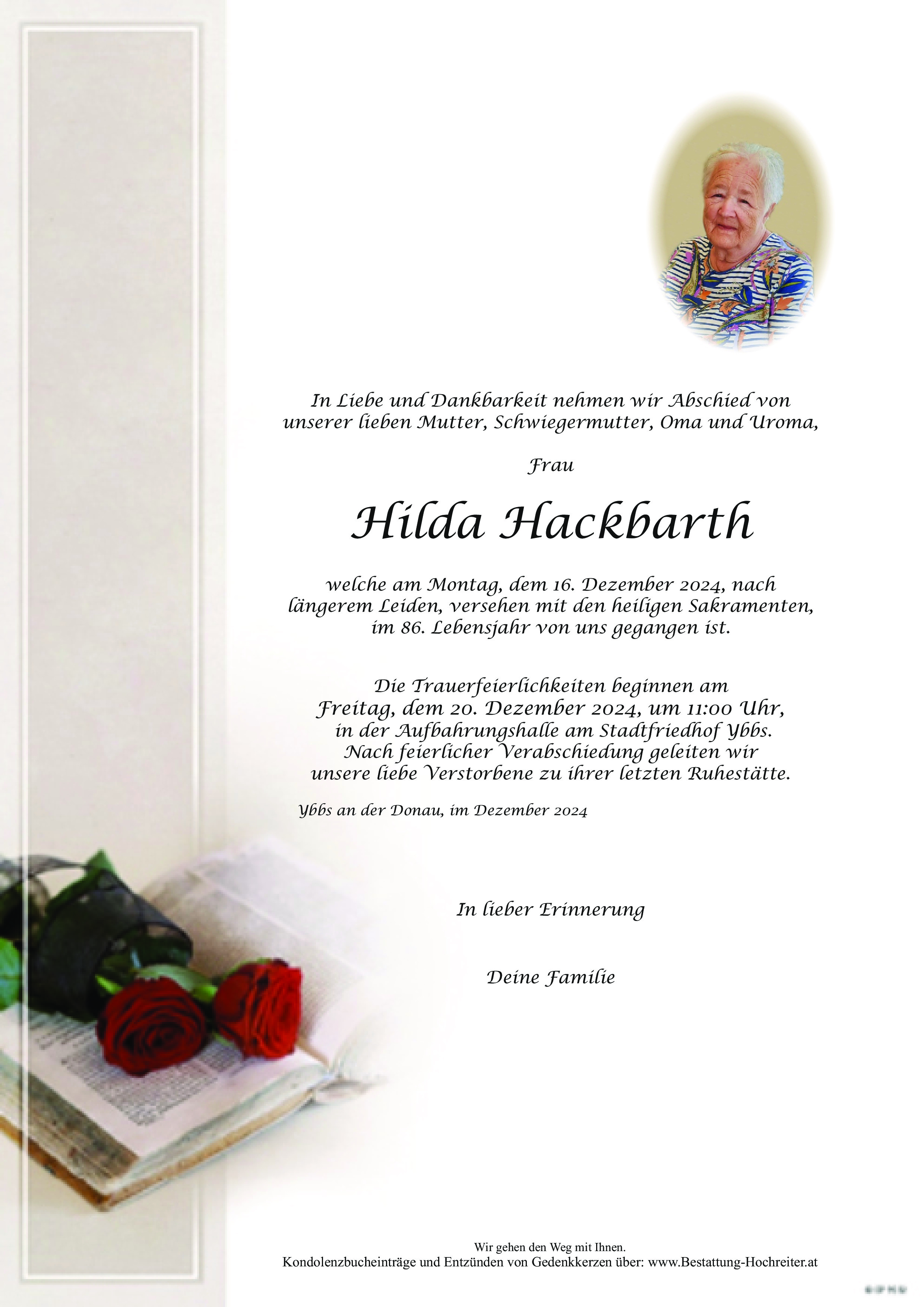 Traueranzeige von Hilda Hackbarth