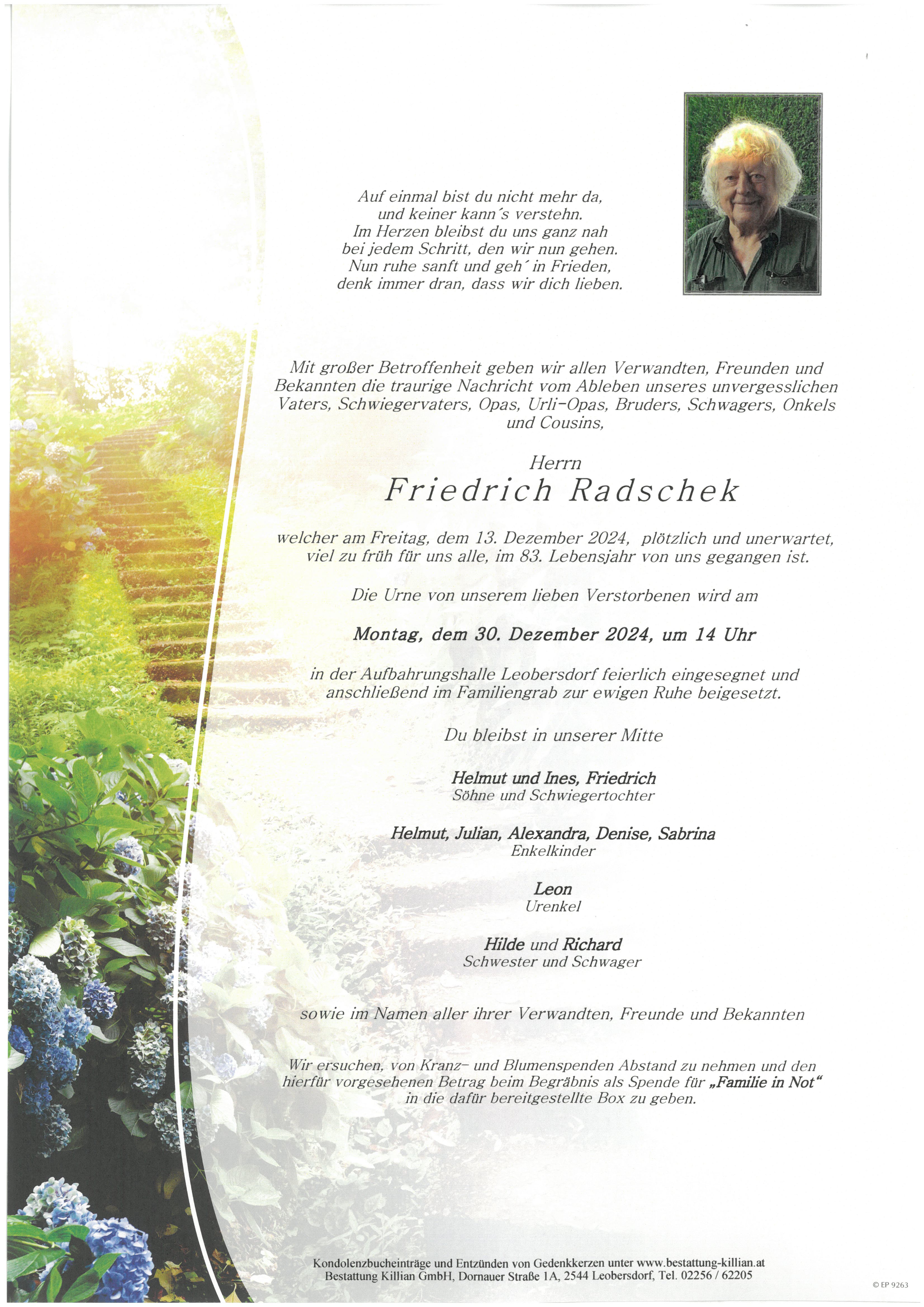 Traueranzeige von Friedrich Radschek