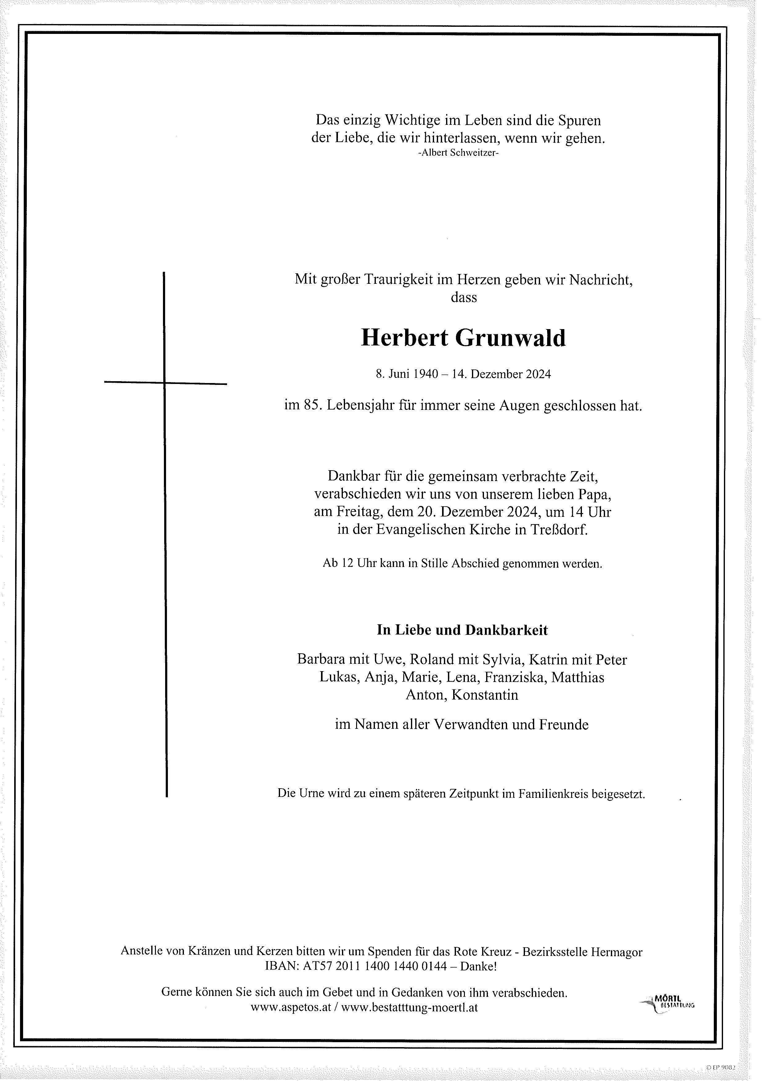 Traueranzeige von Herbert Grunwald