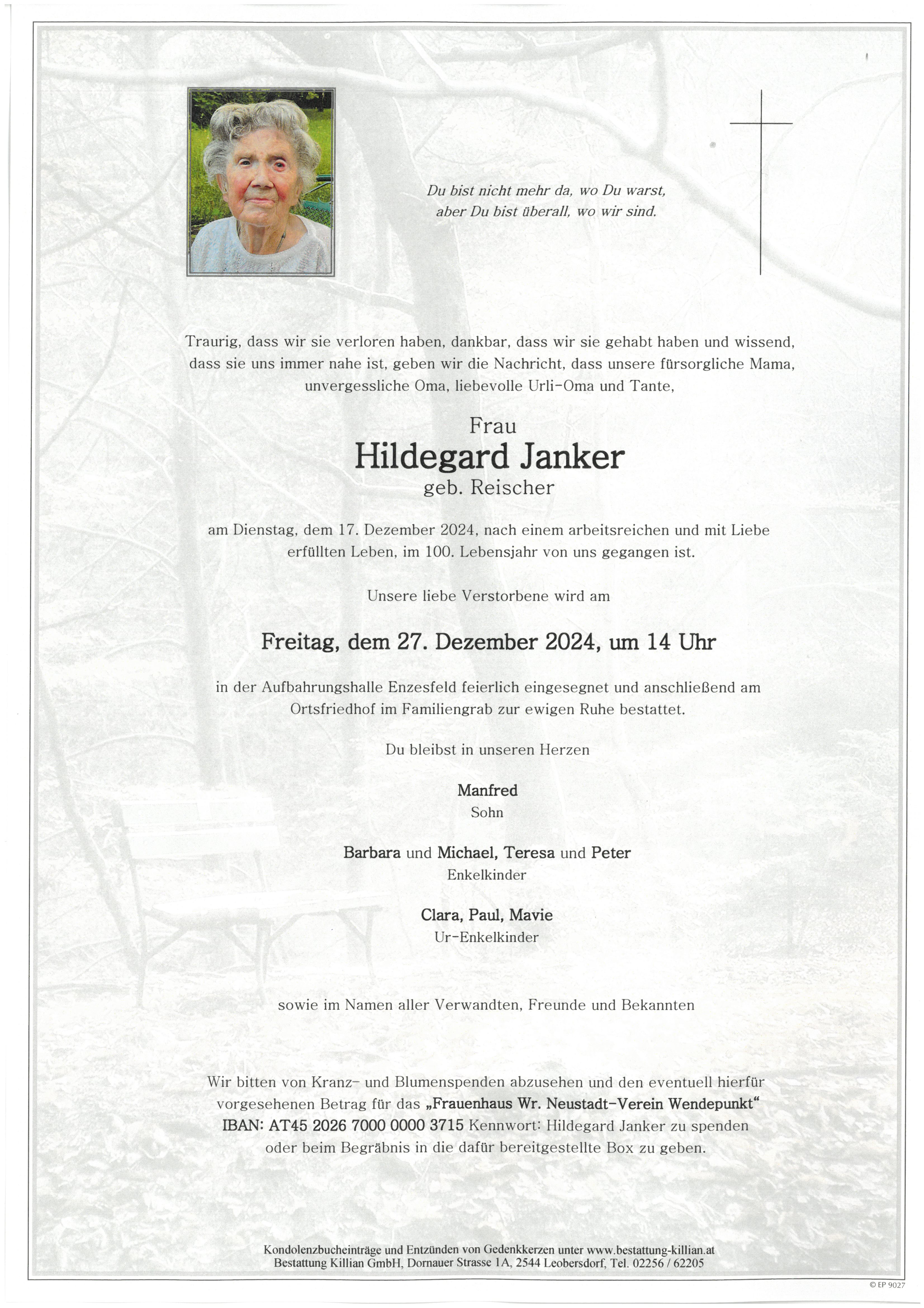 Traueranzeige von Hildegard Janker