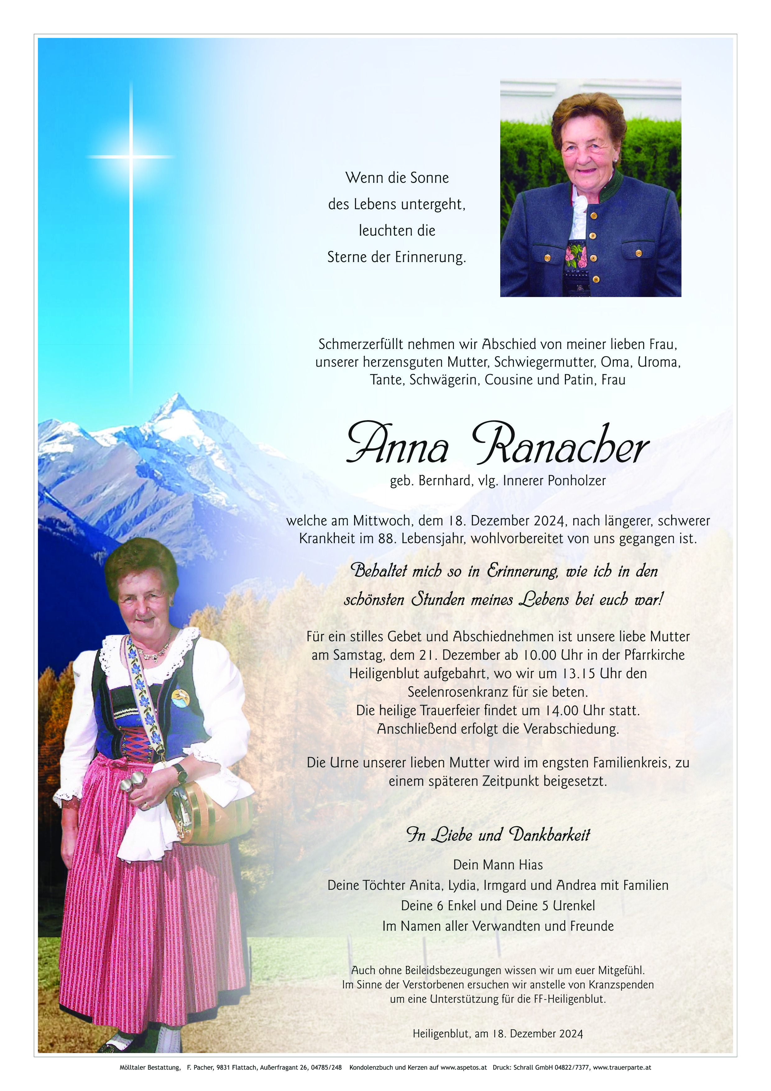 Traueranzeige von Anna Ranacher