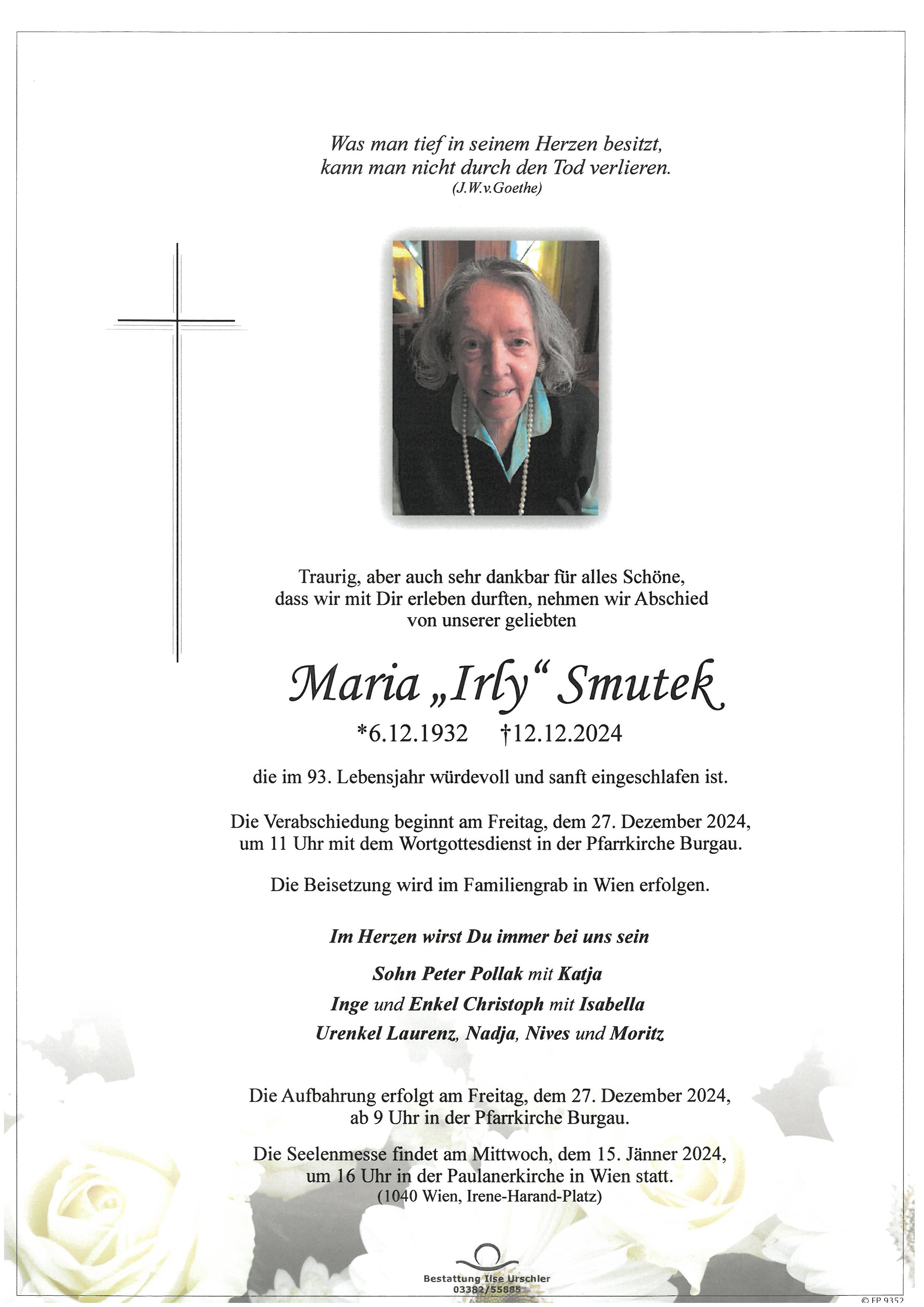Traueranzeige von Maria "Irly" Smutek