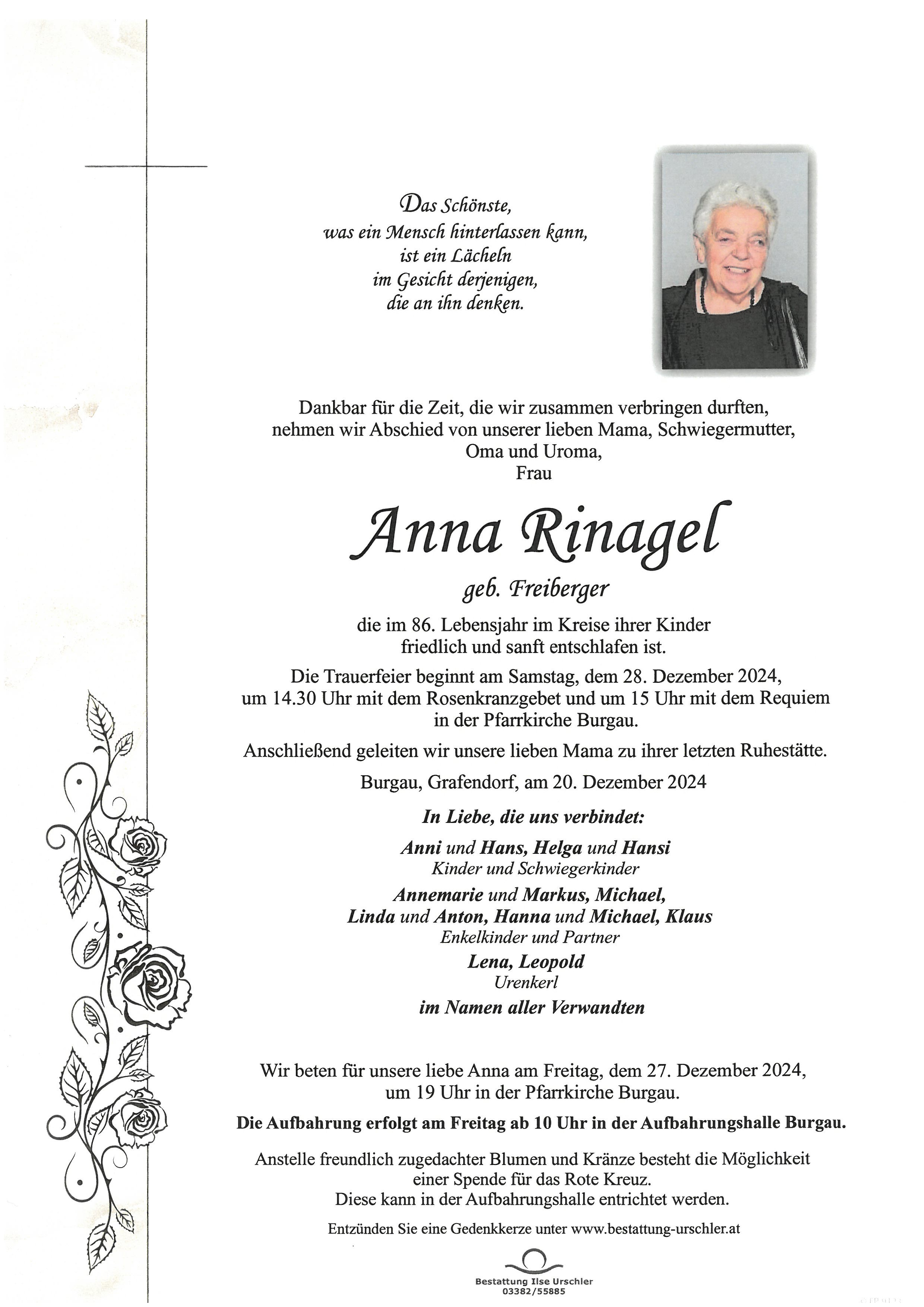 Traueranzeige von Anna Rinagel