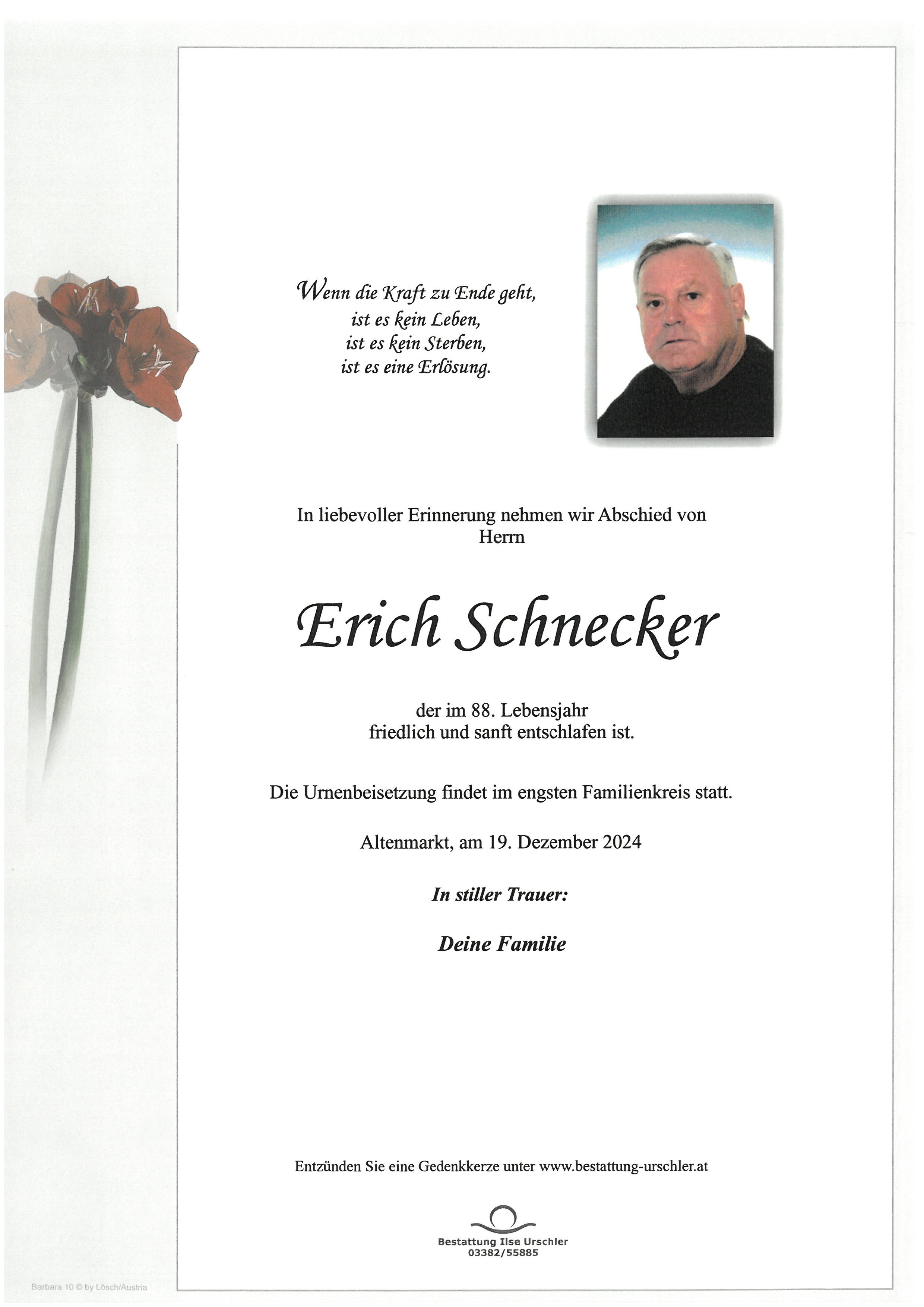 Traueranzeige von Erich Schnecker
