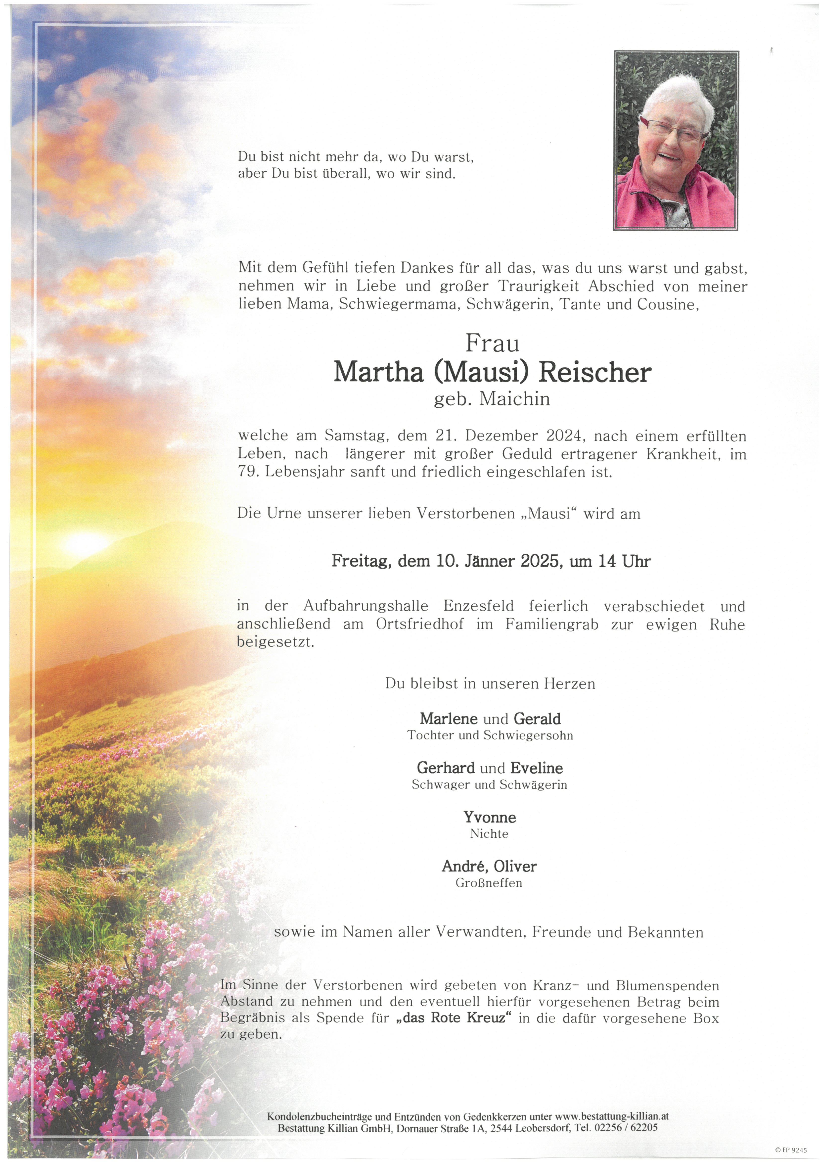Traueranzeige von Martha Reischer