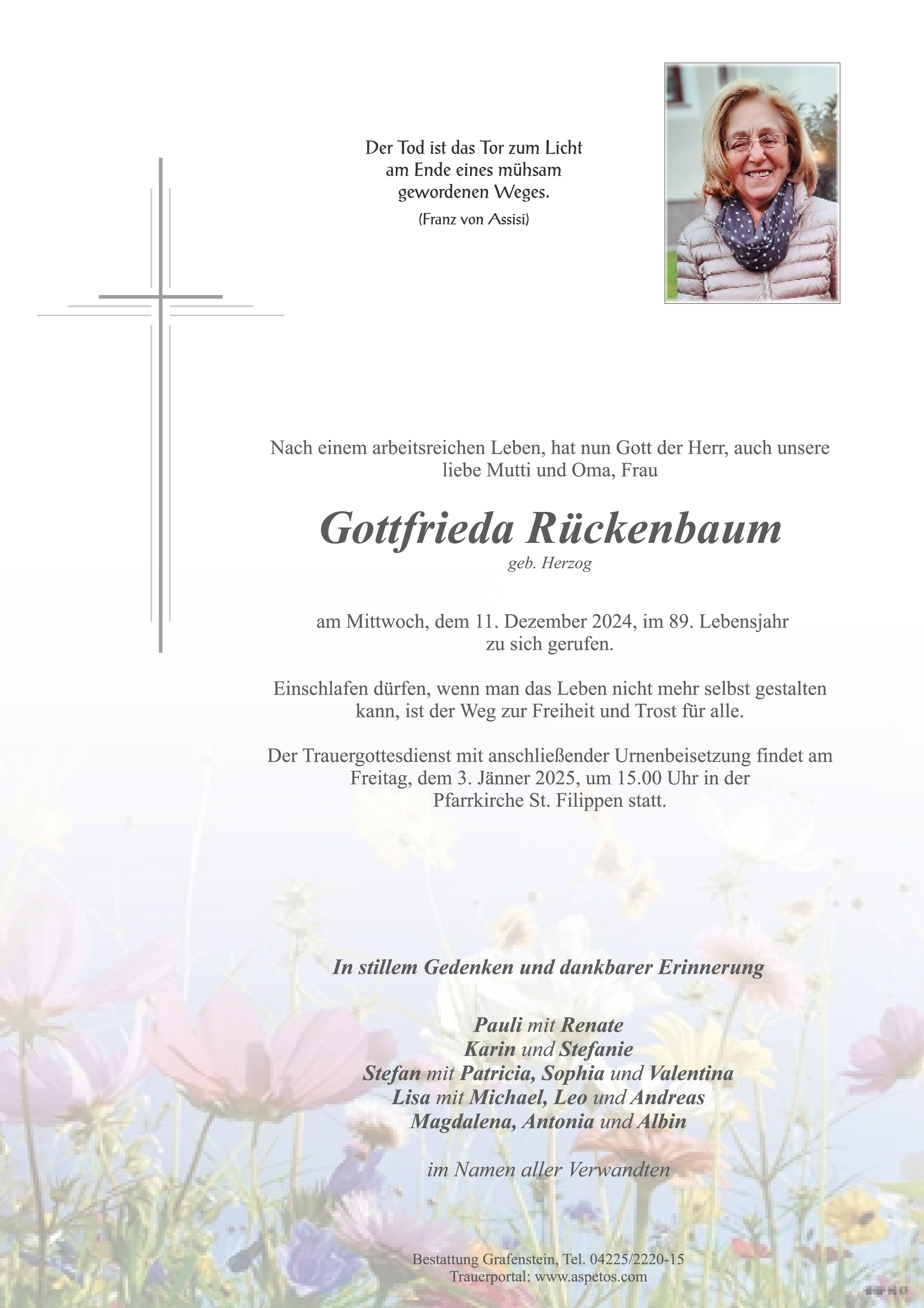 Traueranzeige von Gottfrieda Rückenbaum