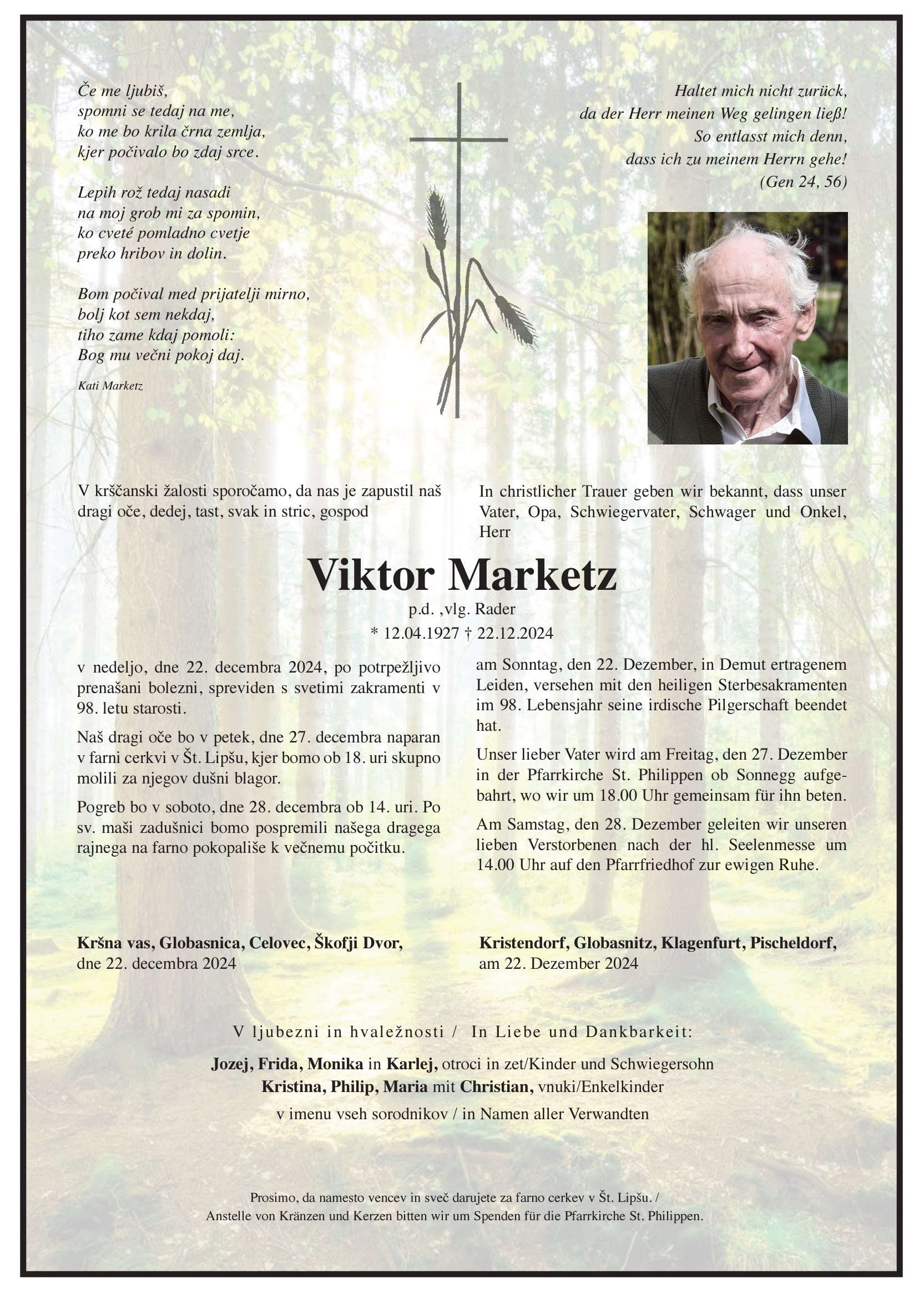Traueranzeige von Viktor Marketz