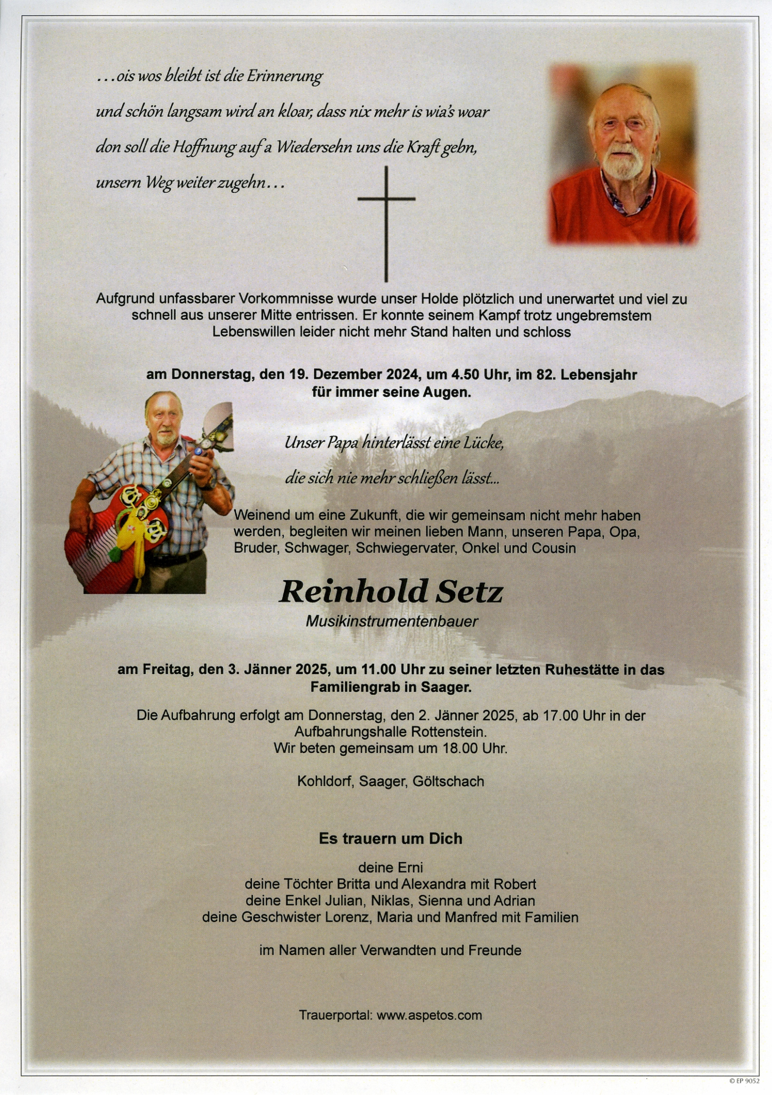 Traueranzeige von Reinhold Setz