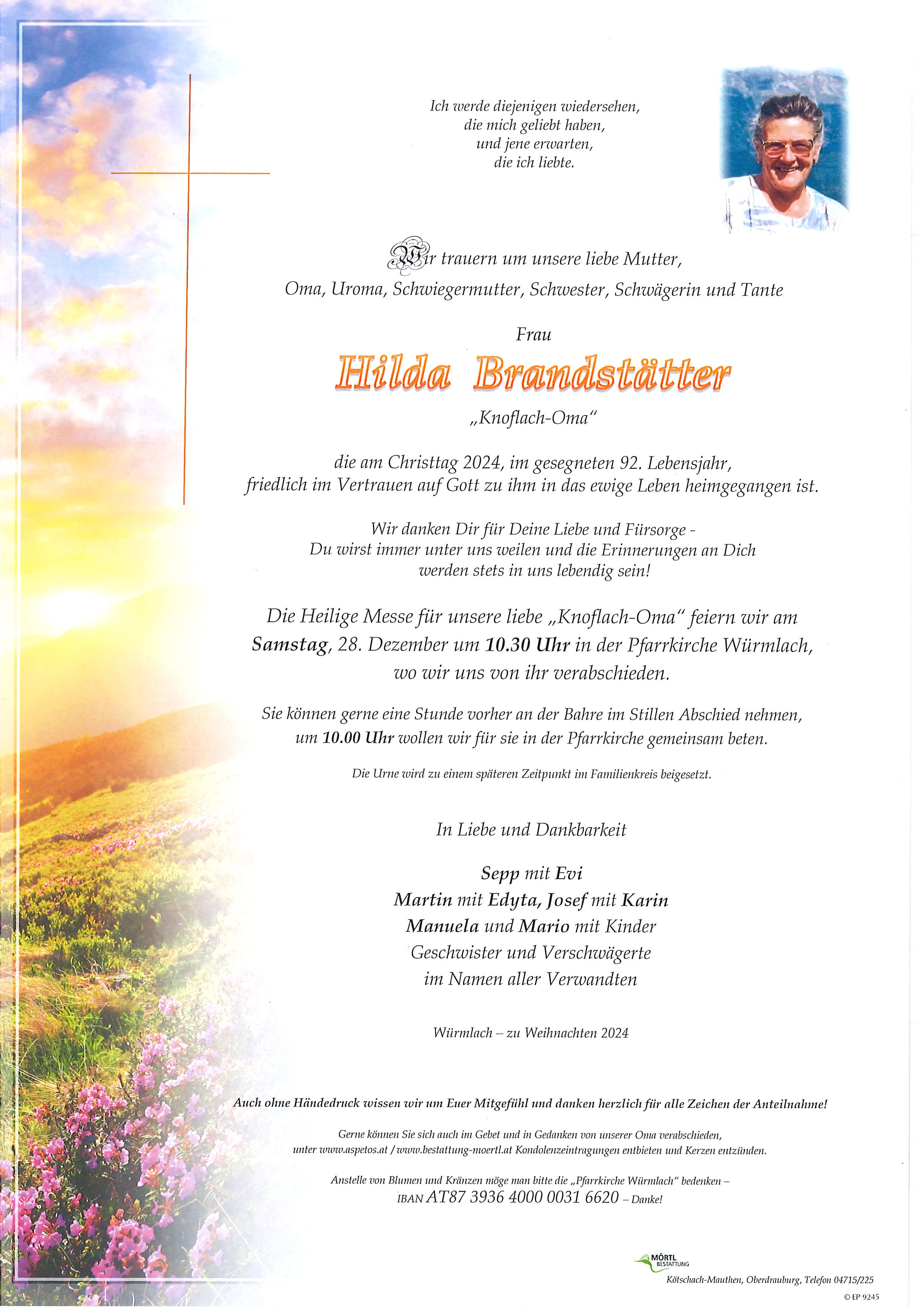 Traueranzeige von Hilda Brandstätter