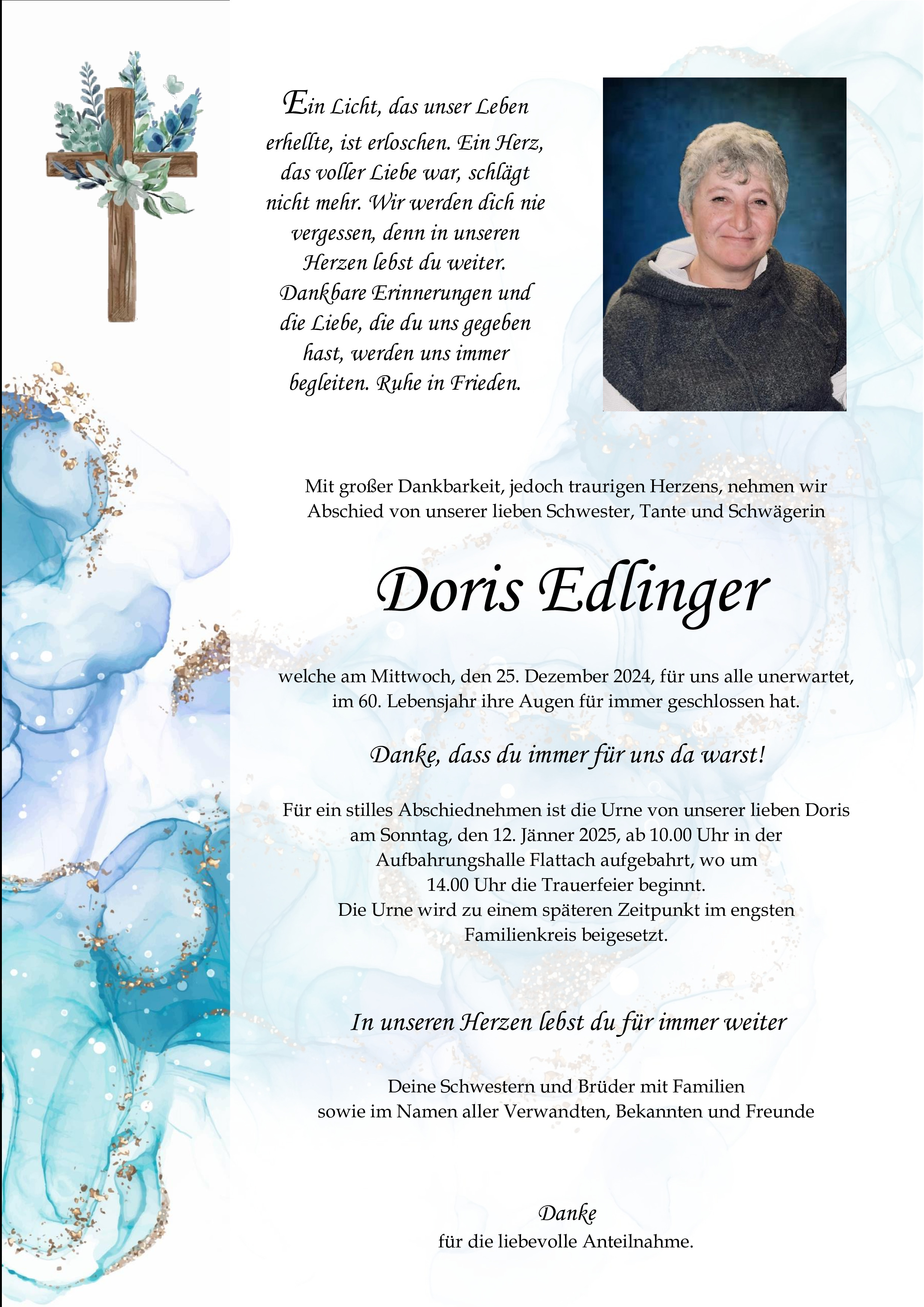 Traueranzeige von Doris Edlinger
