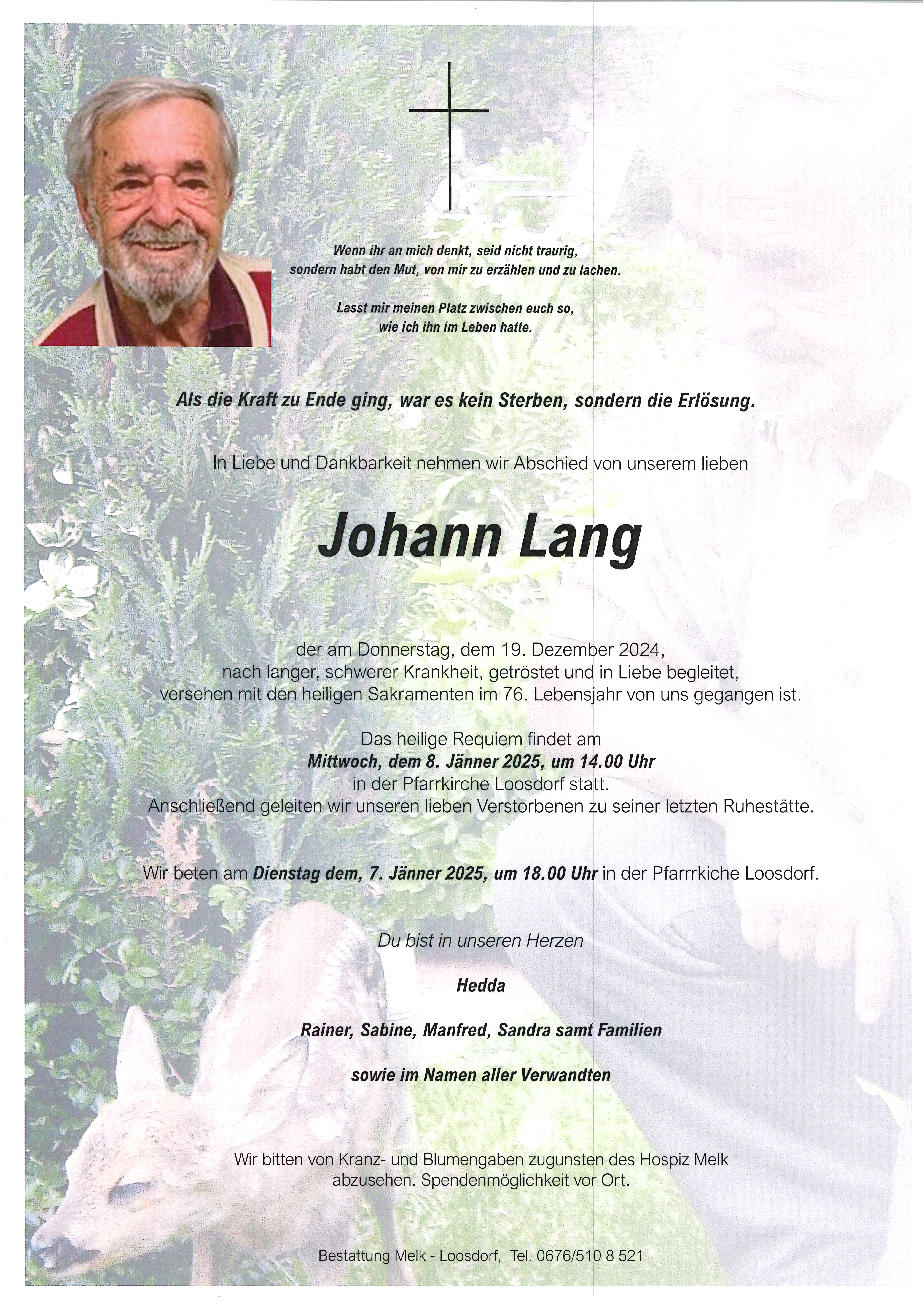 Traueranzeige von Johann Lang