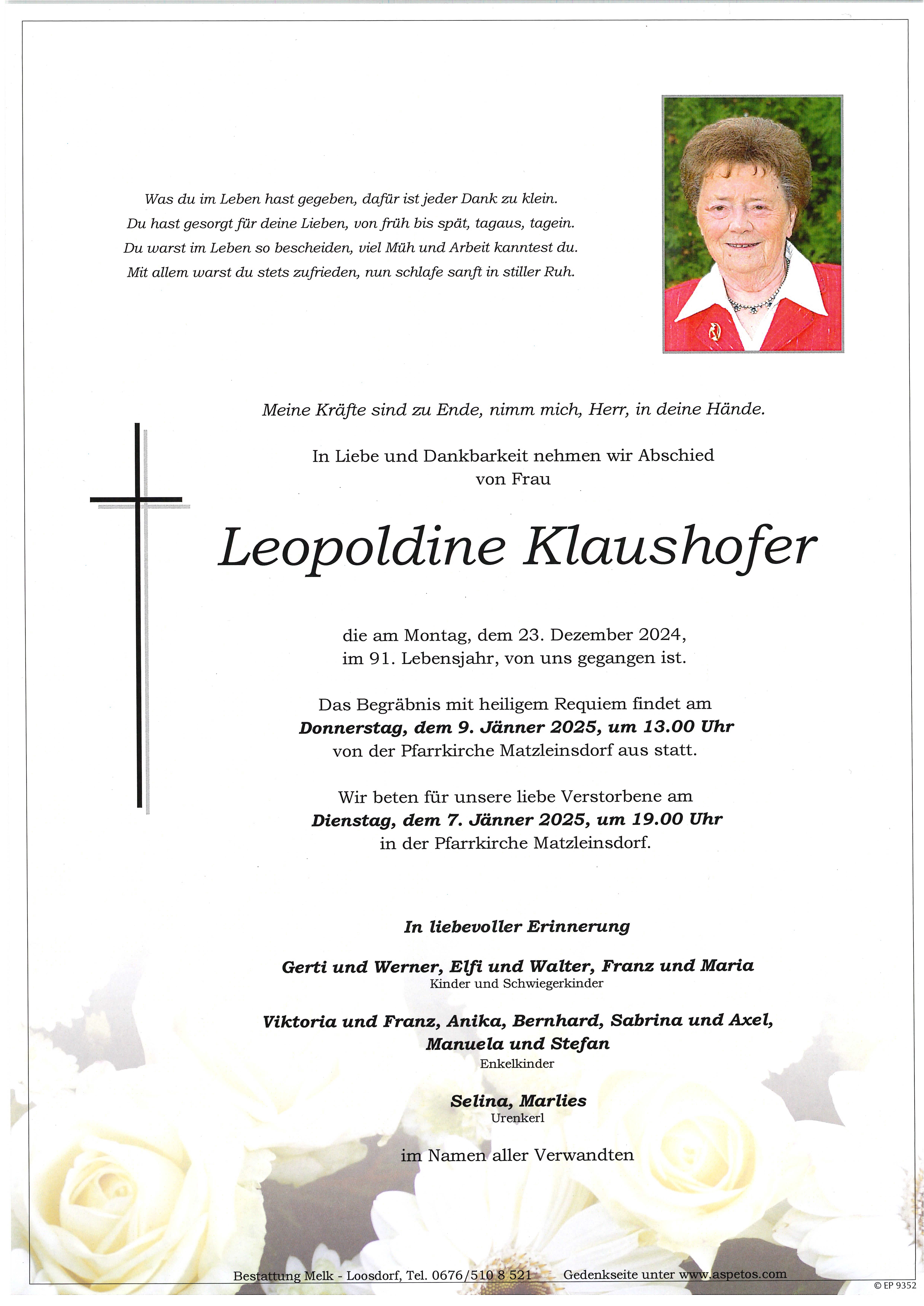 Traueranzeige von Leopoldine Klaushofer