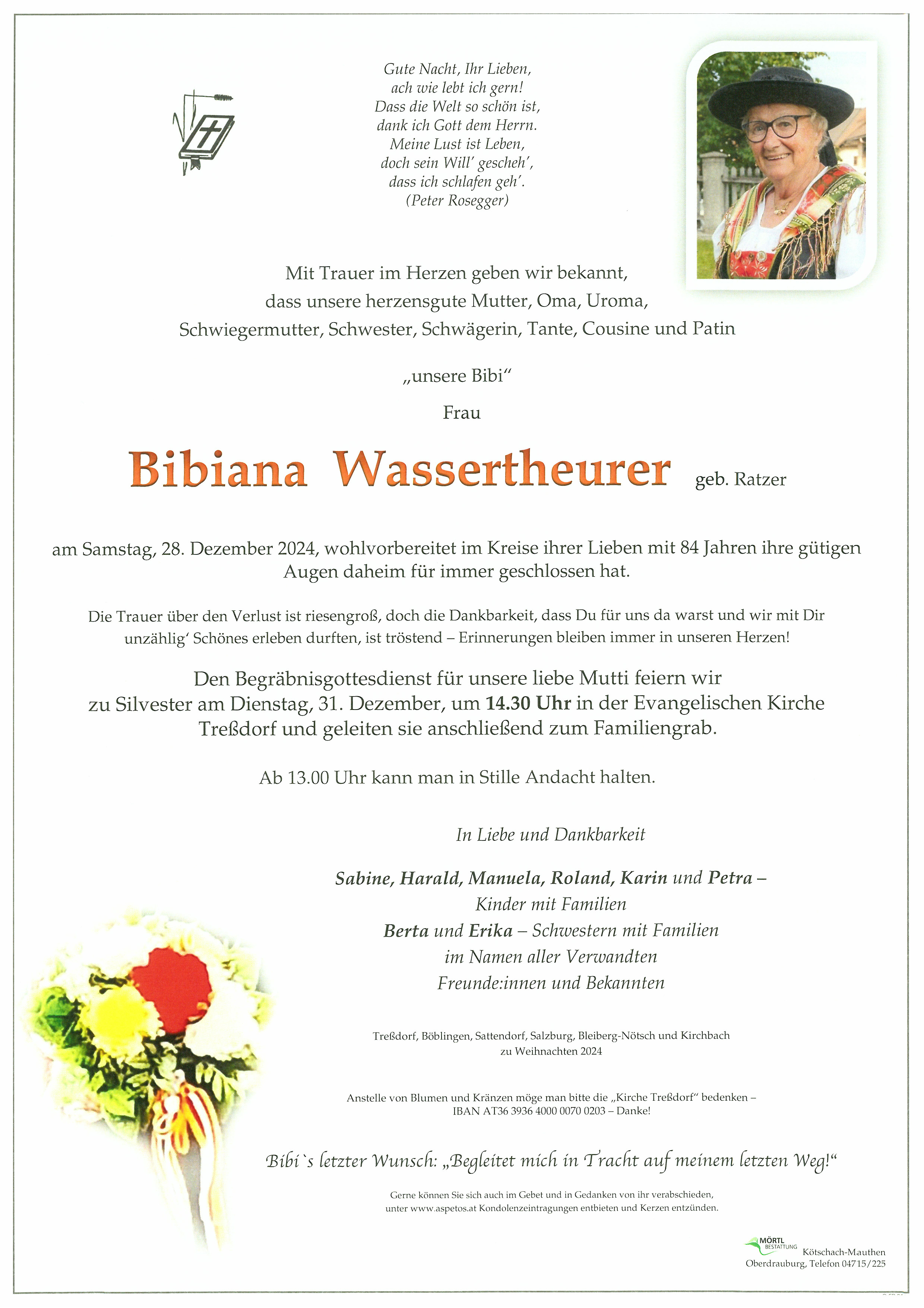 Traueranzeige von Bibiana Wassertheurer