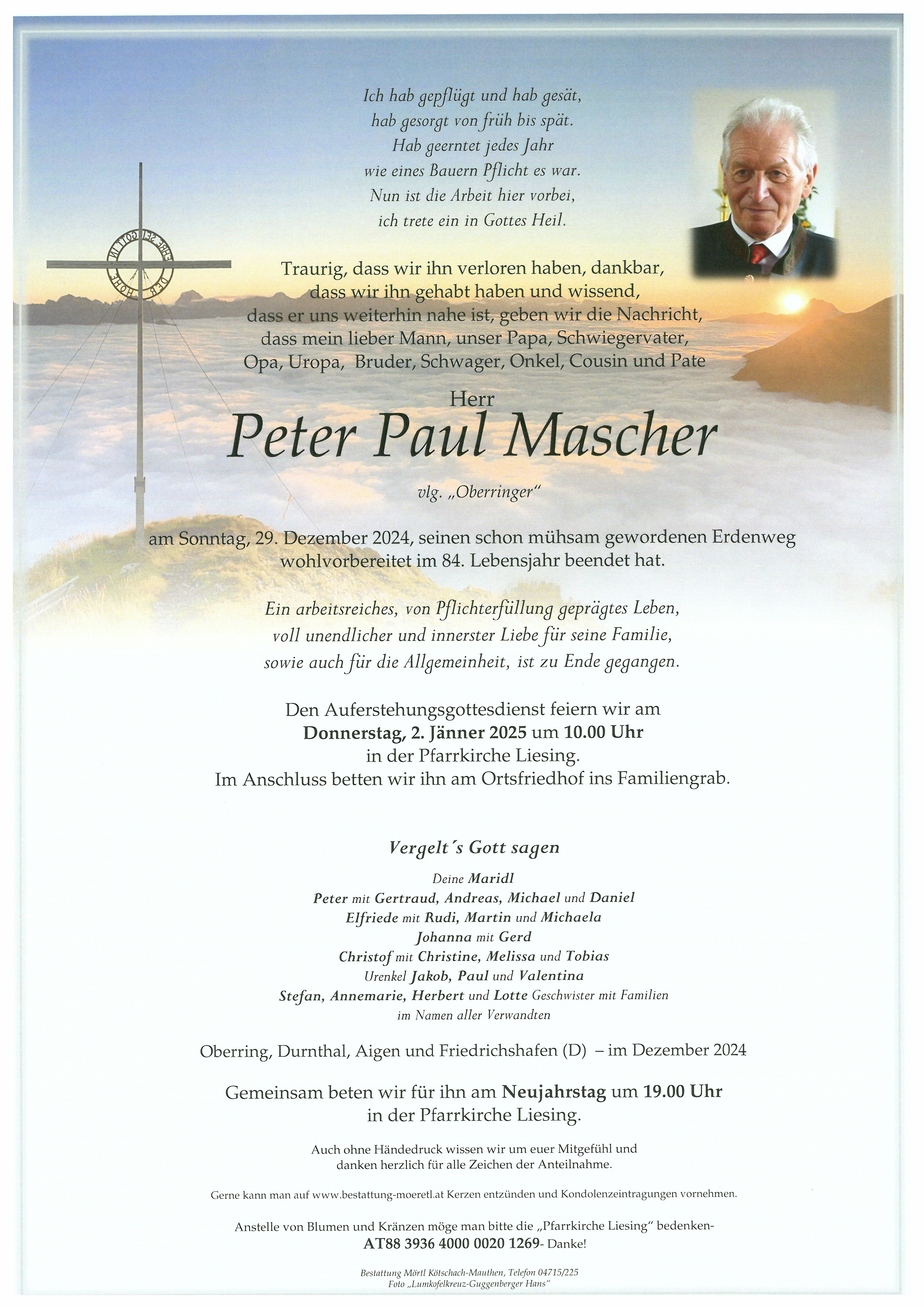 Traueranzeige von Peter Paul Mascher