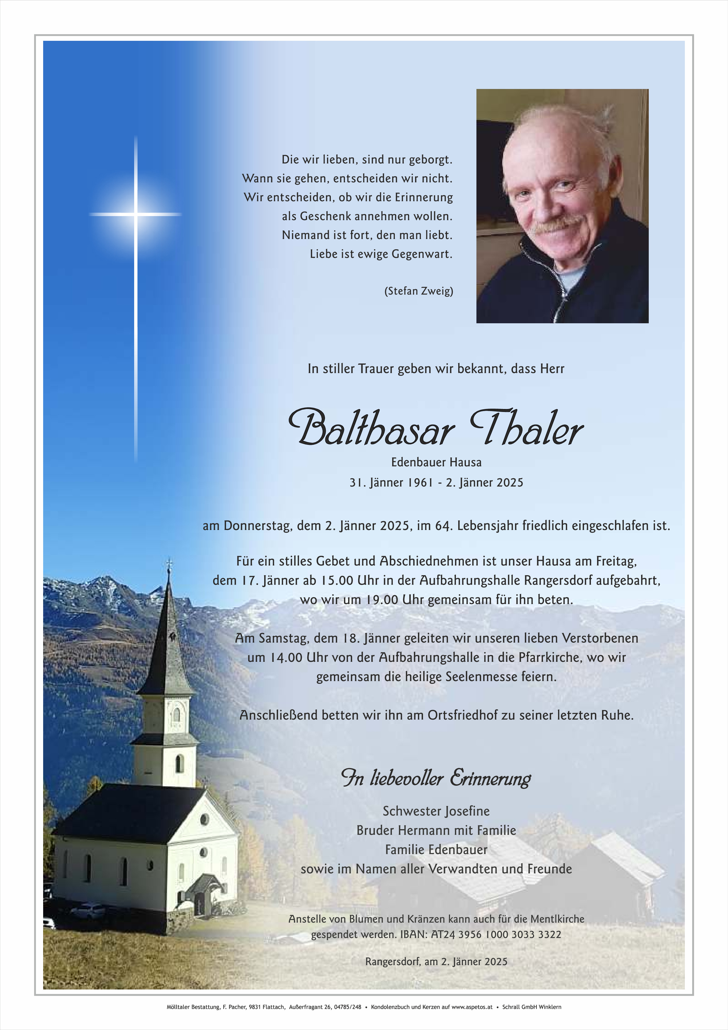Traueranzeige von Balthasar Thaler