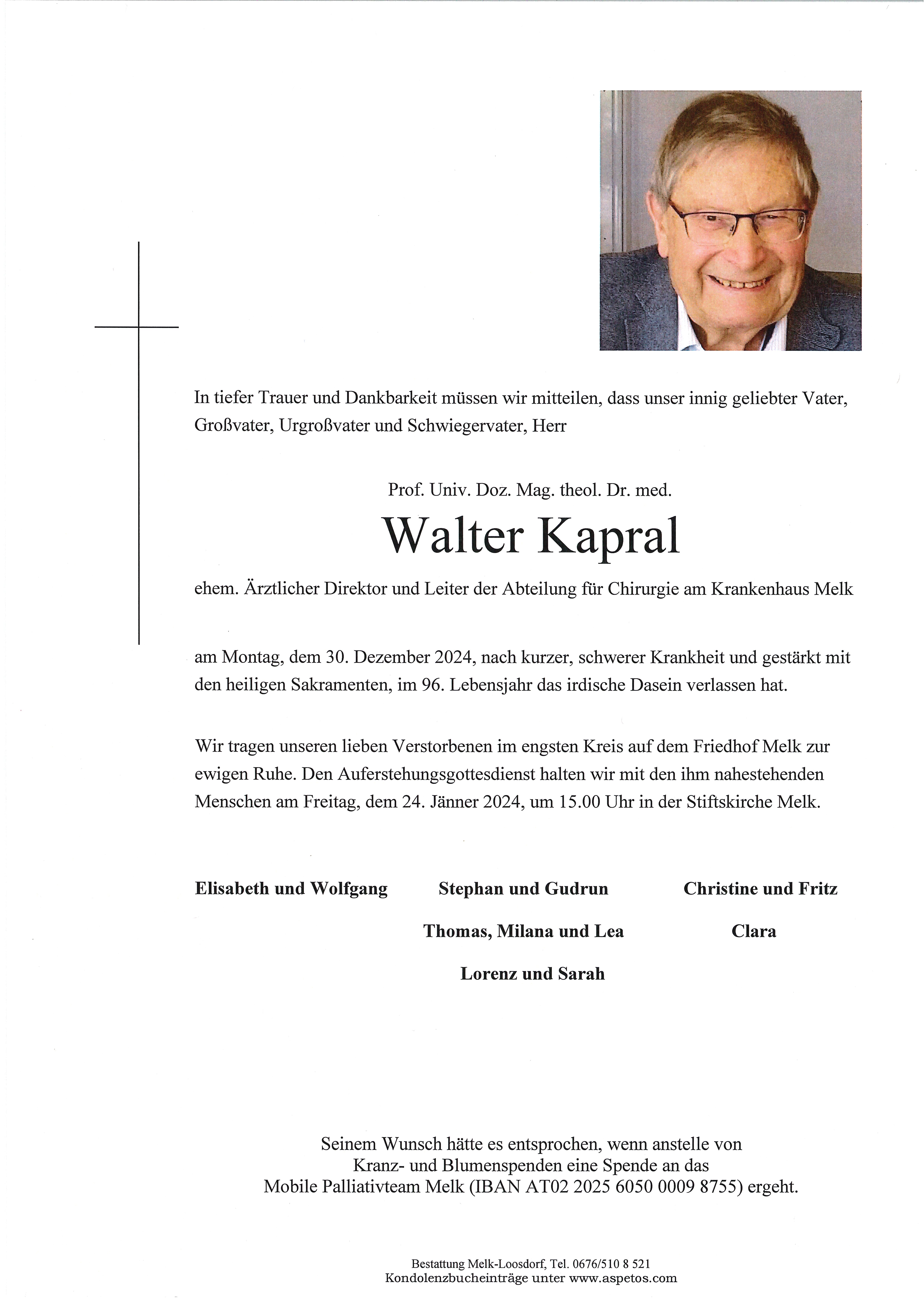 Traueranzeige von Walter Kapral