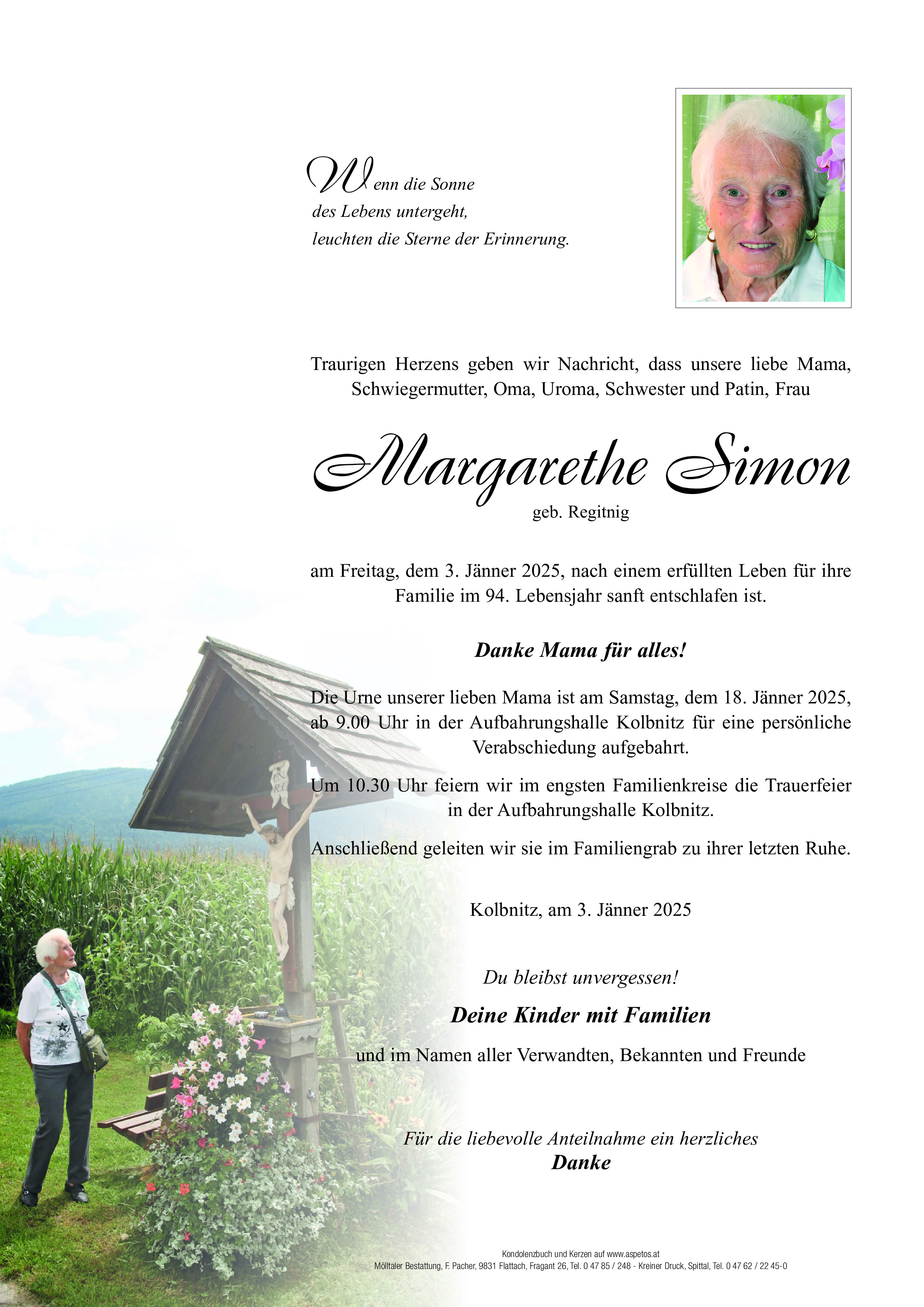Traueranzeige von Margarethe Simon
