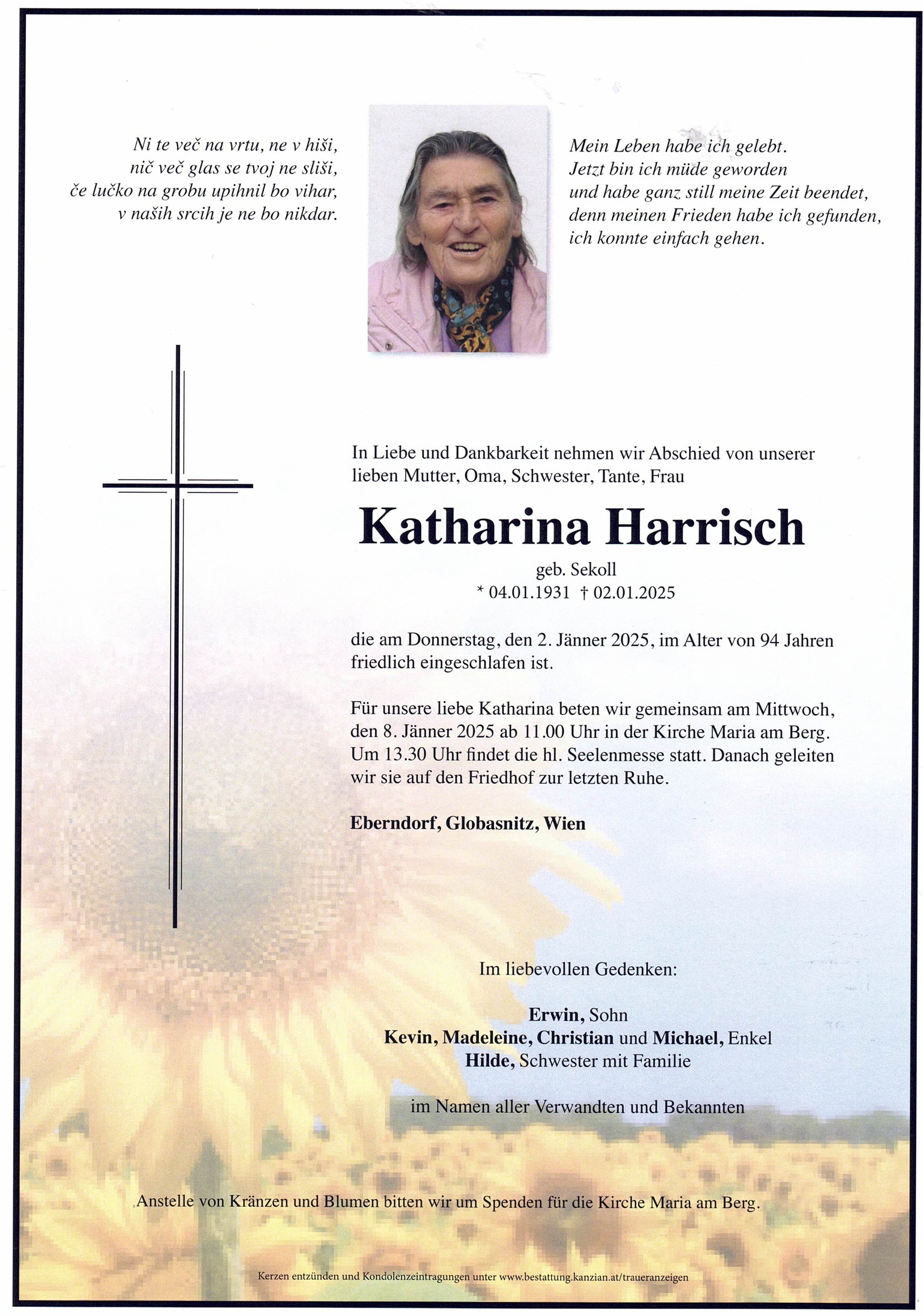 Traueranzeige von Katharina Harrisch