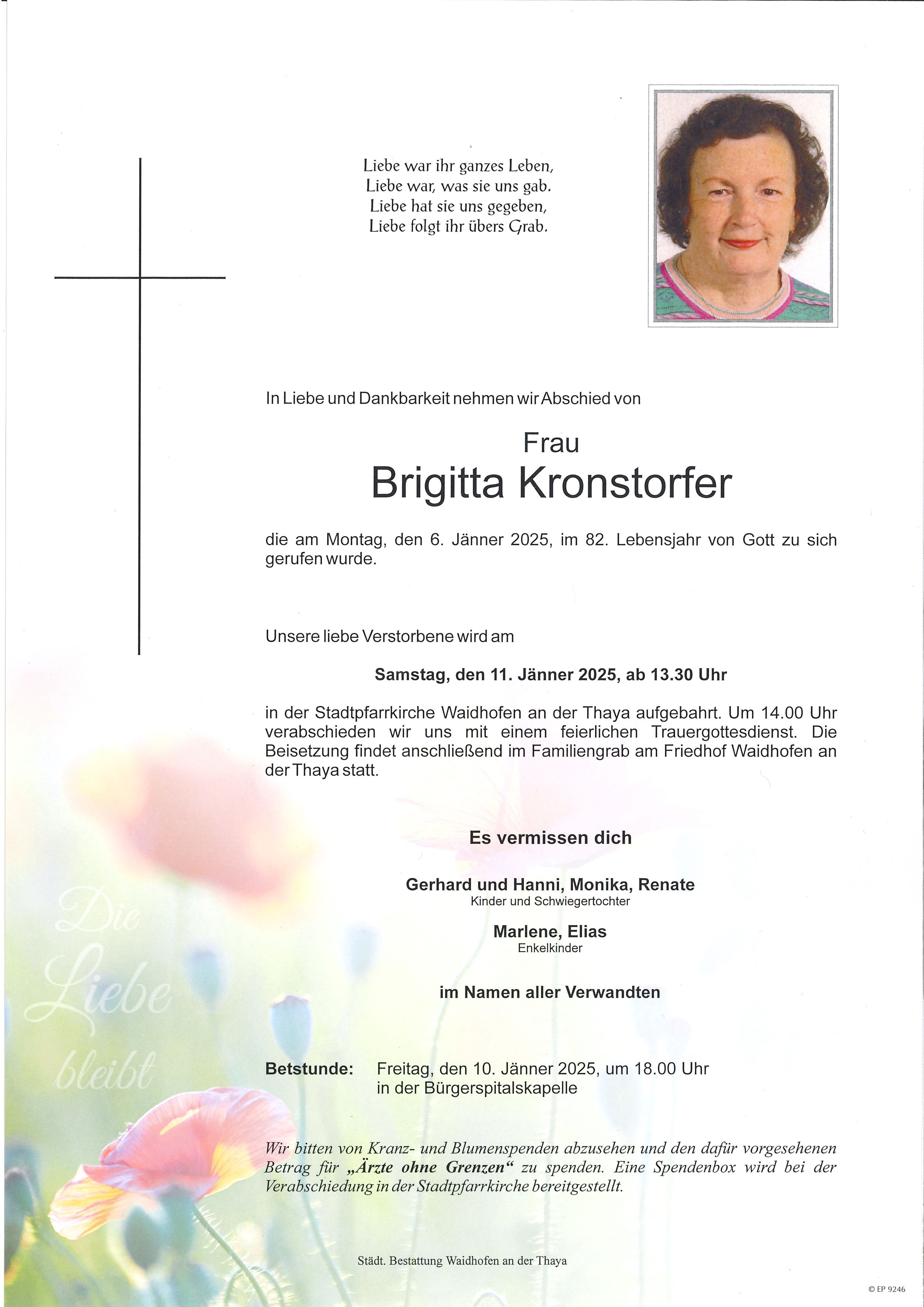 Traueranzeige von Brigitta Kronstorfer
