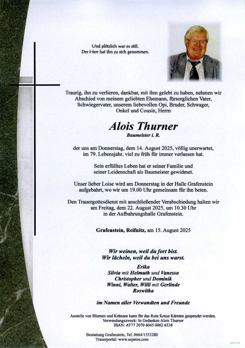 Traueranzeige von Alois Thurner