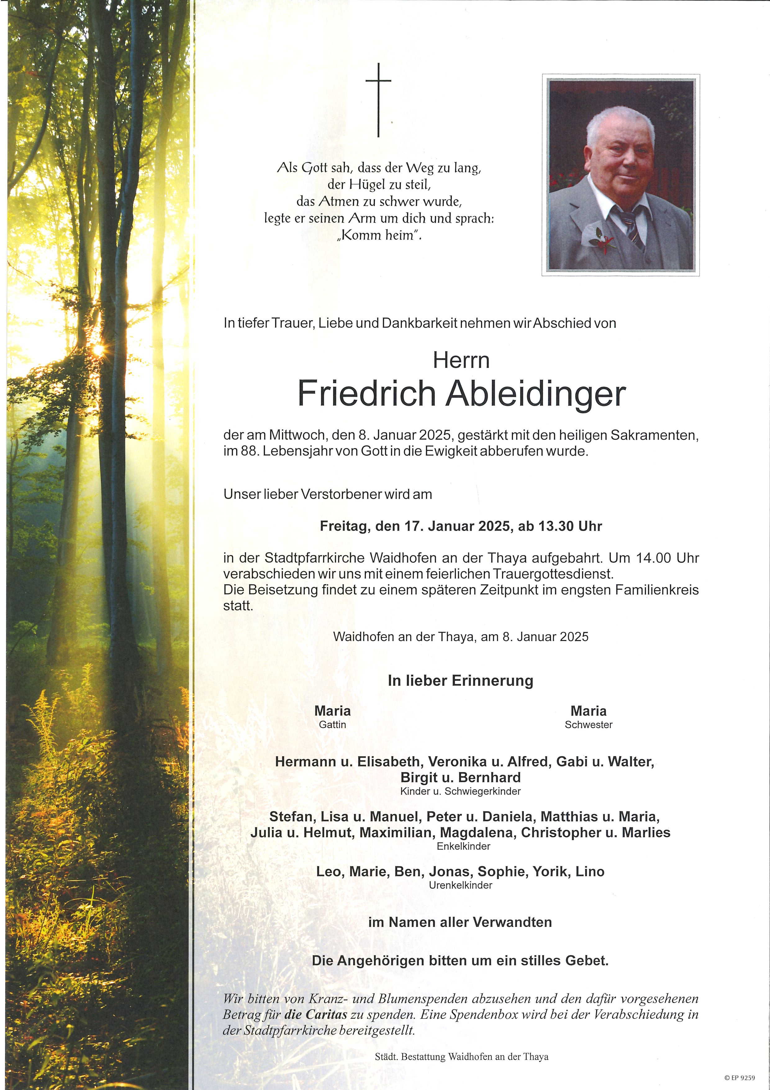 Traueranzeige von Friedrich Ableidinger