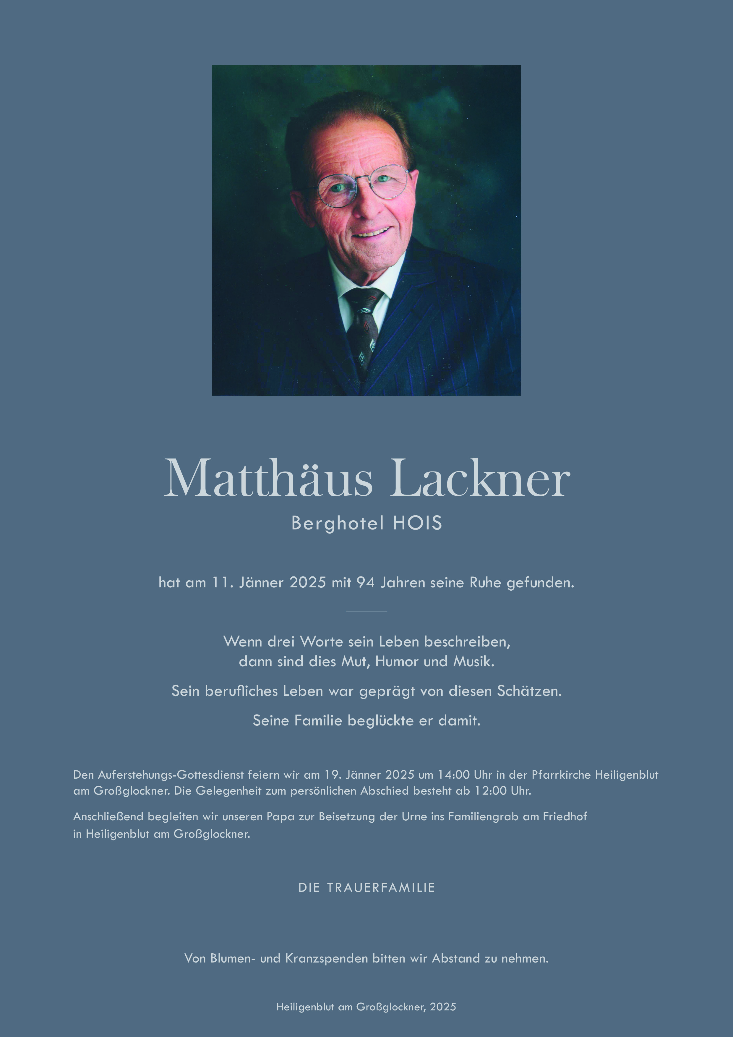 Traueranzeige von Matthäus Lackner