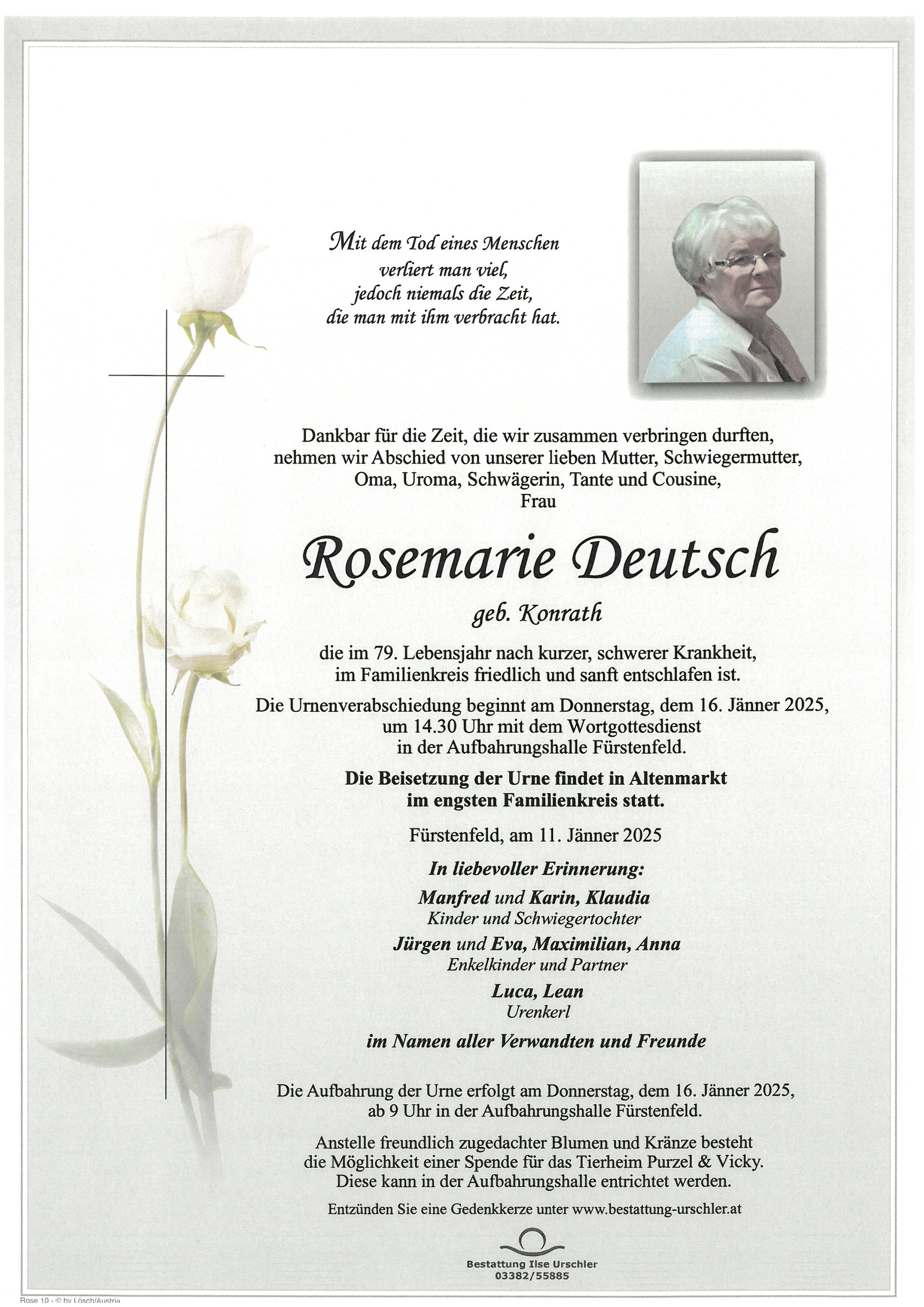 Traueranzeige von Rosemarie Deutsch