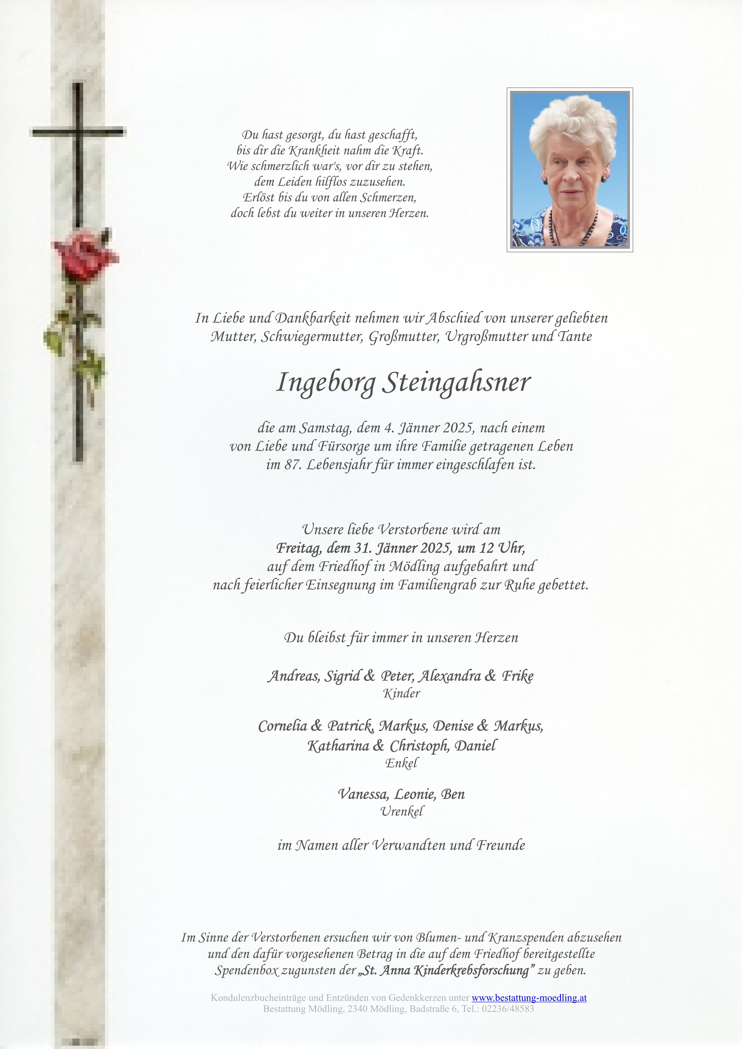 Traueranzeige von Ingeborg Steingahsner