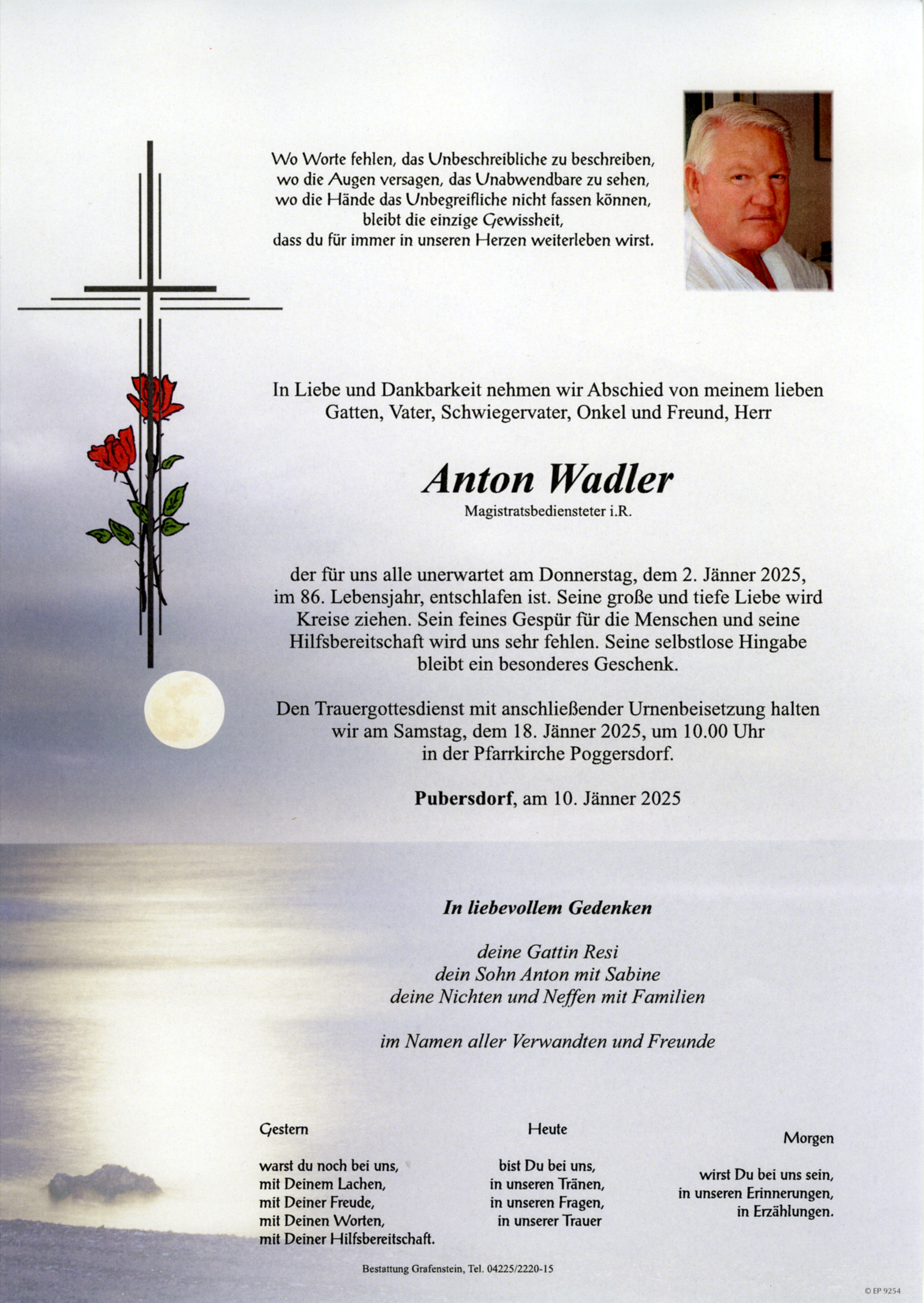 Traueranzeige von Anton Wadler