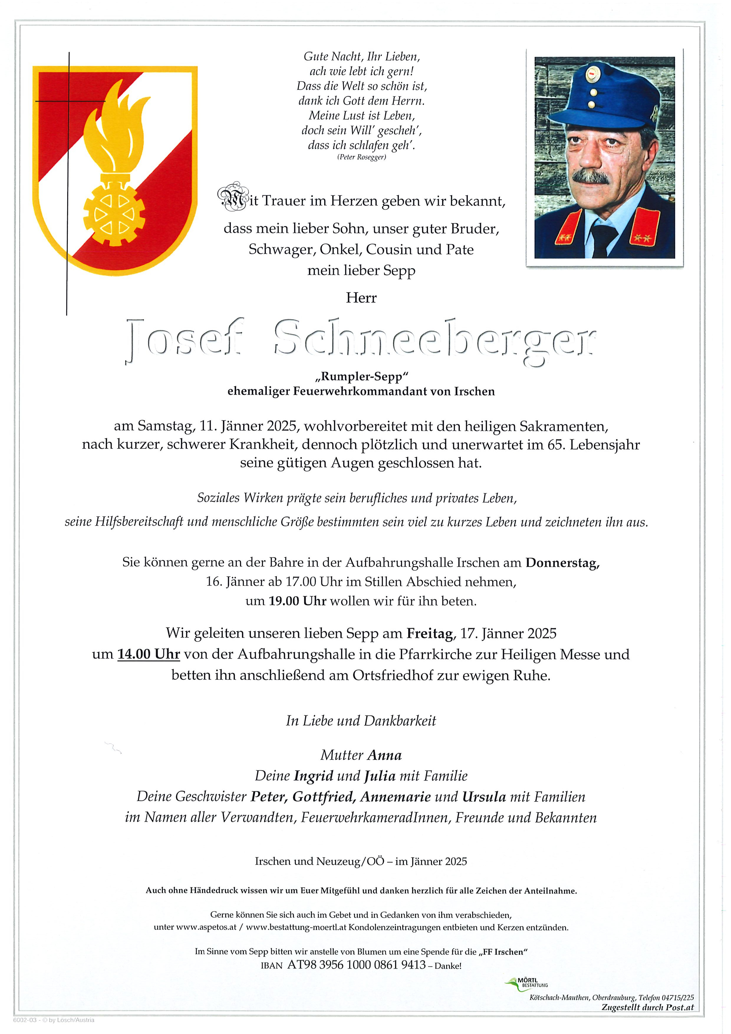 Traueranzeige von Josef Schneeberger