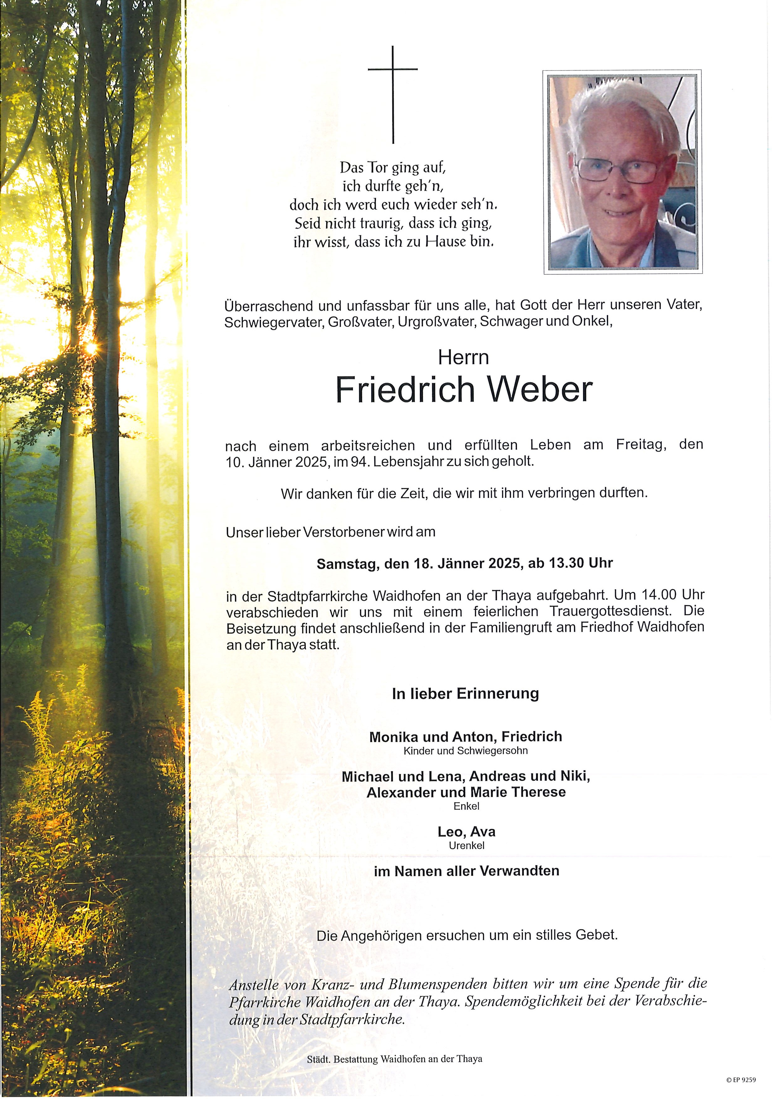Traueranzeige von Friedrich Weber