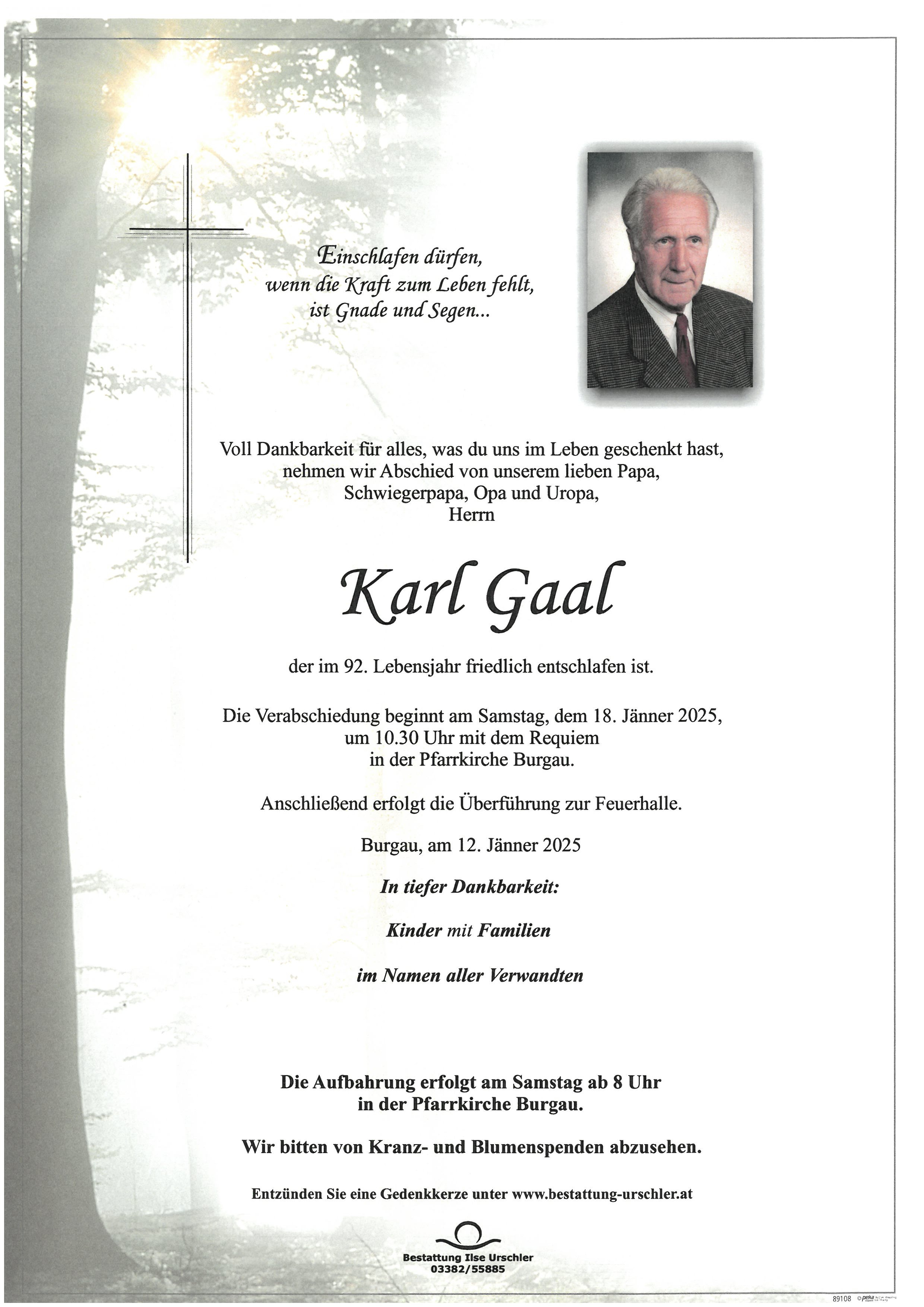 Traueranzeige von Karl Gaal