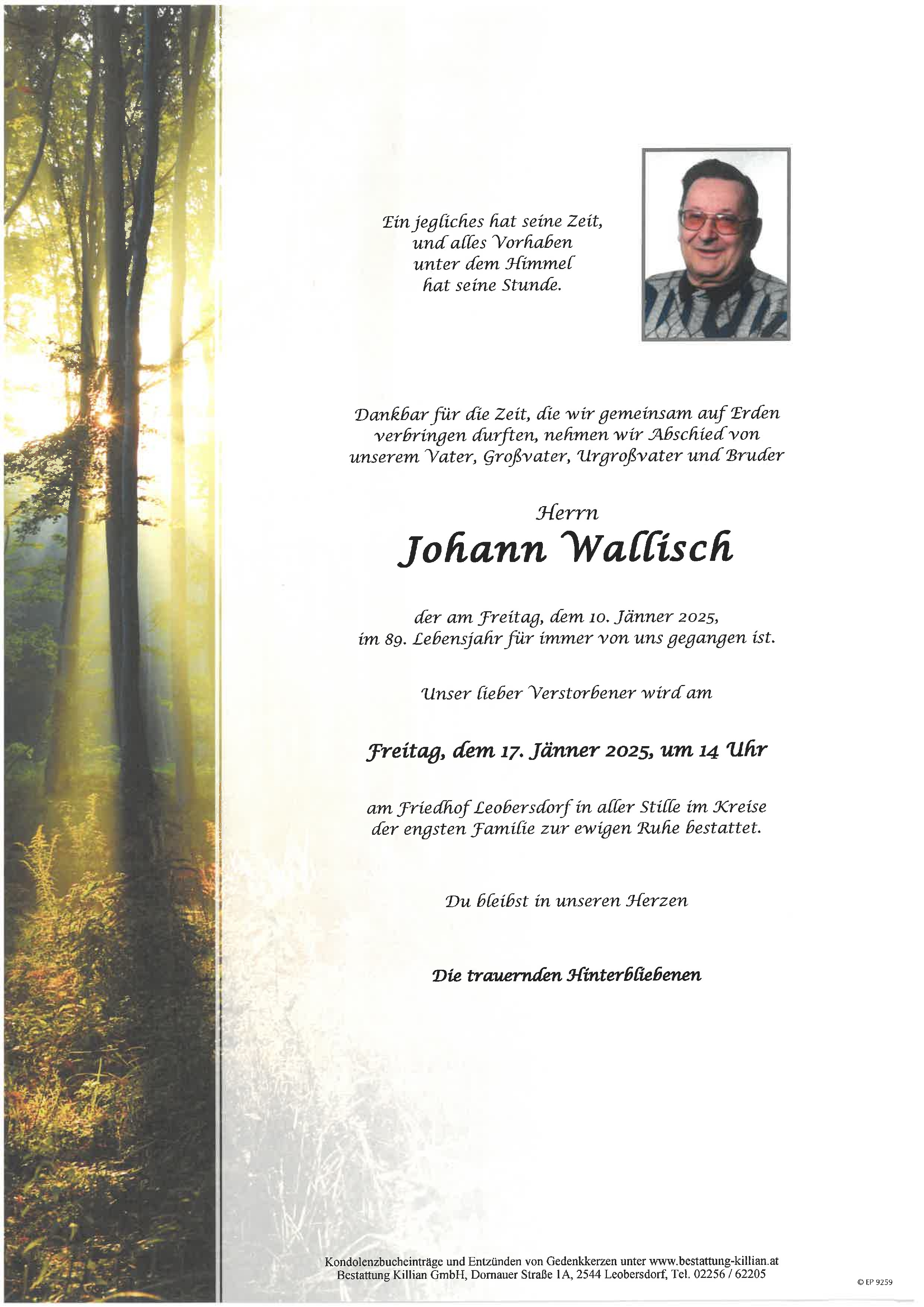Traueranzeige von Johann Wallisch