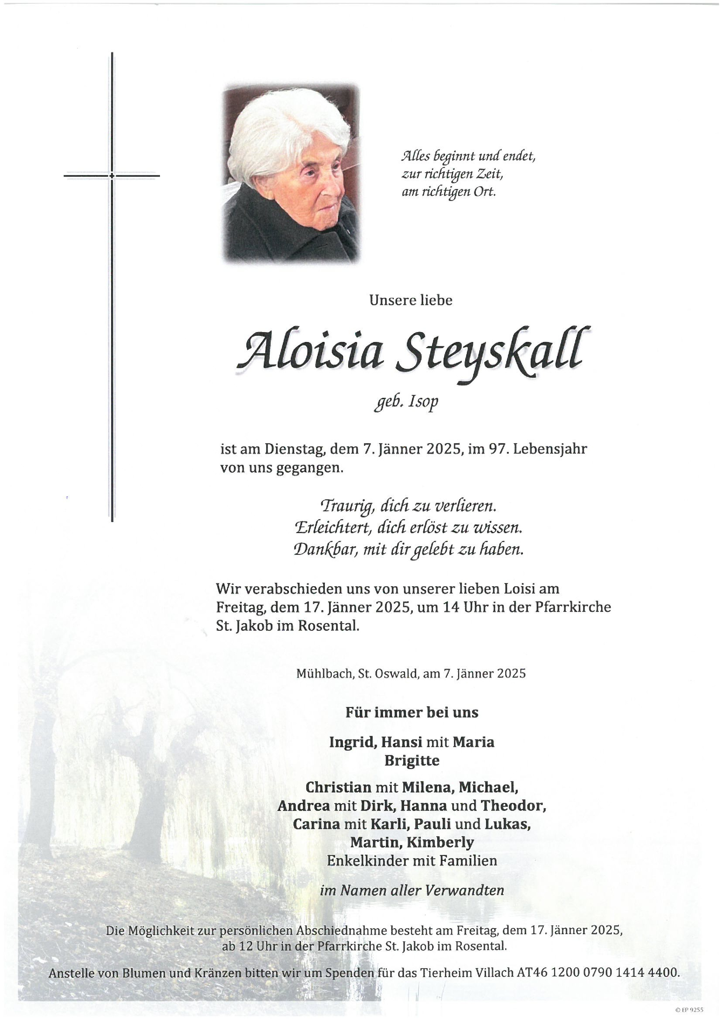 Traueranzeige von Aloisia Steyskall