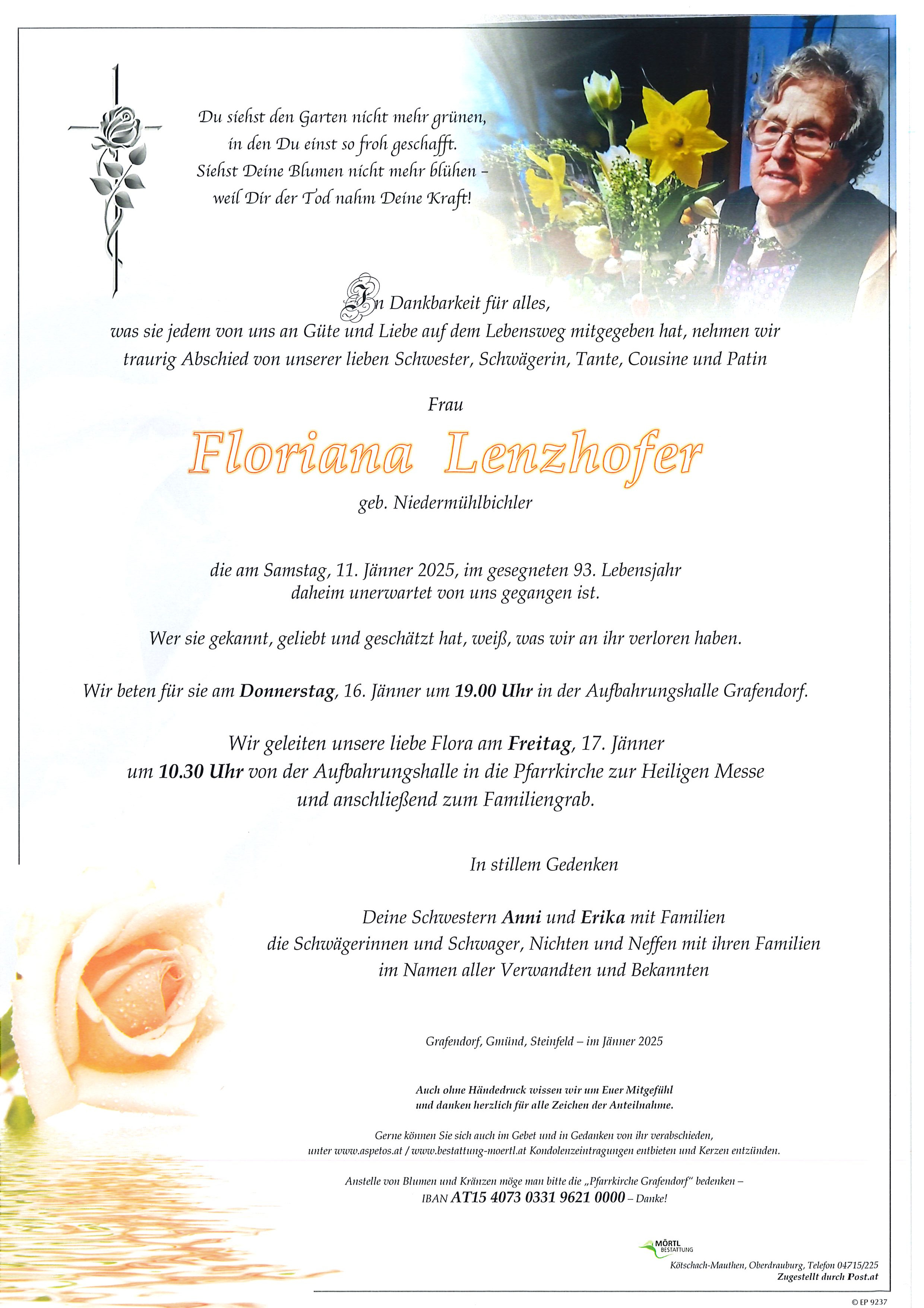 Traueranzeige von Floriana Lenzhofer