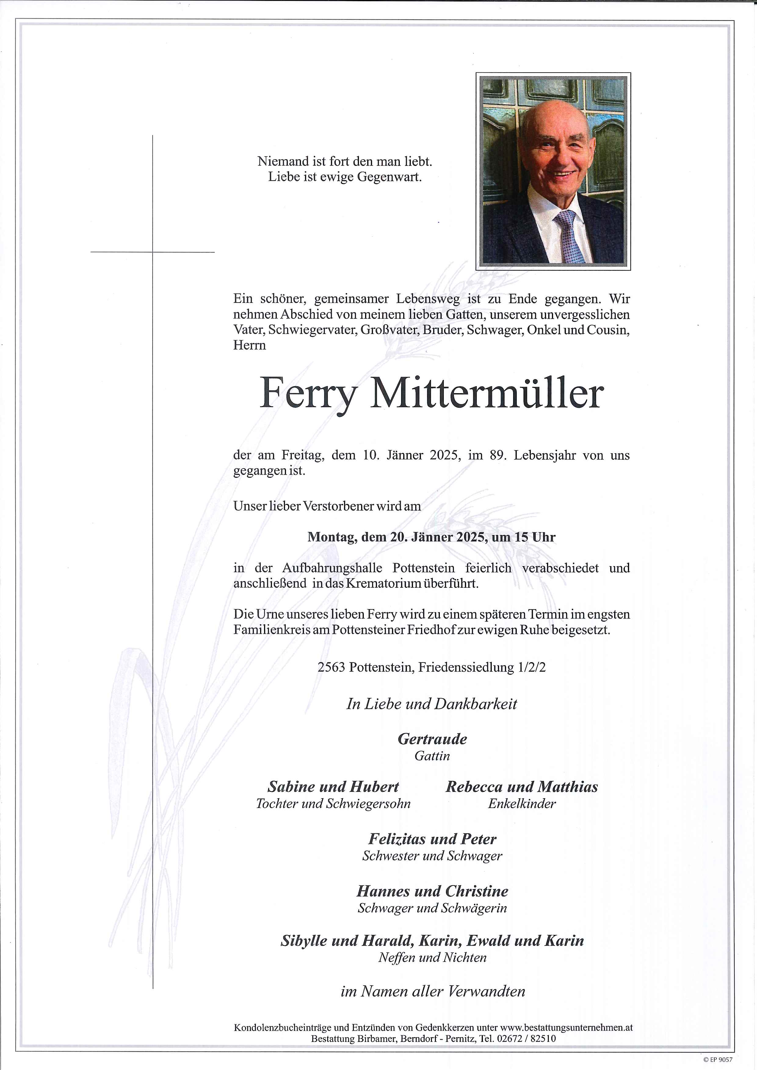 Traueranzeige von Ferdinand Mittermüller