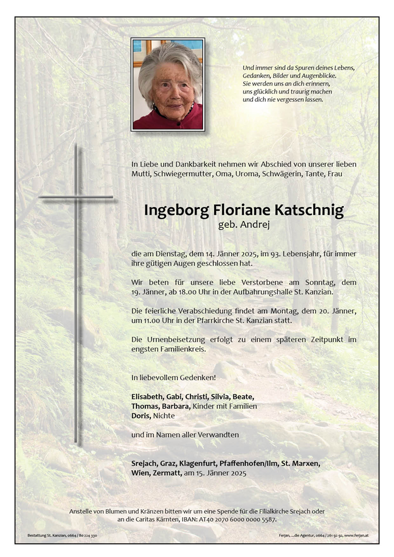 Traueranzeige von Ingeborg Floriane Katschnig