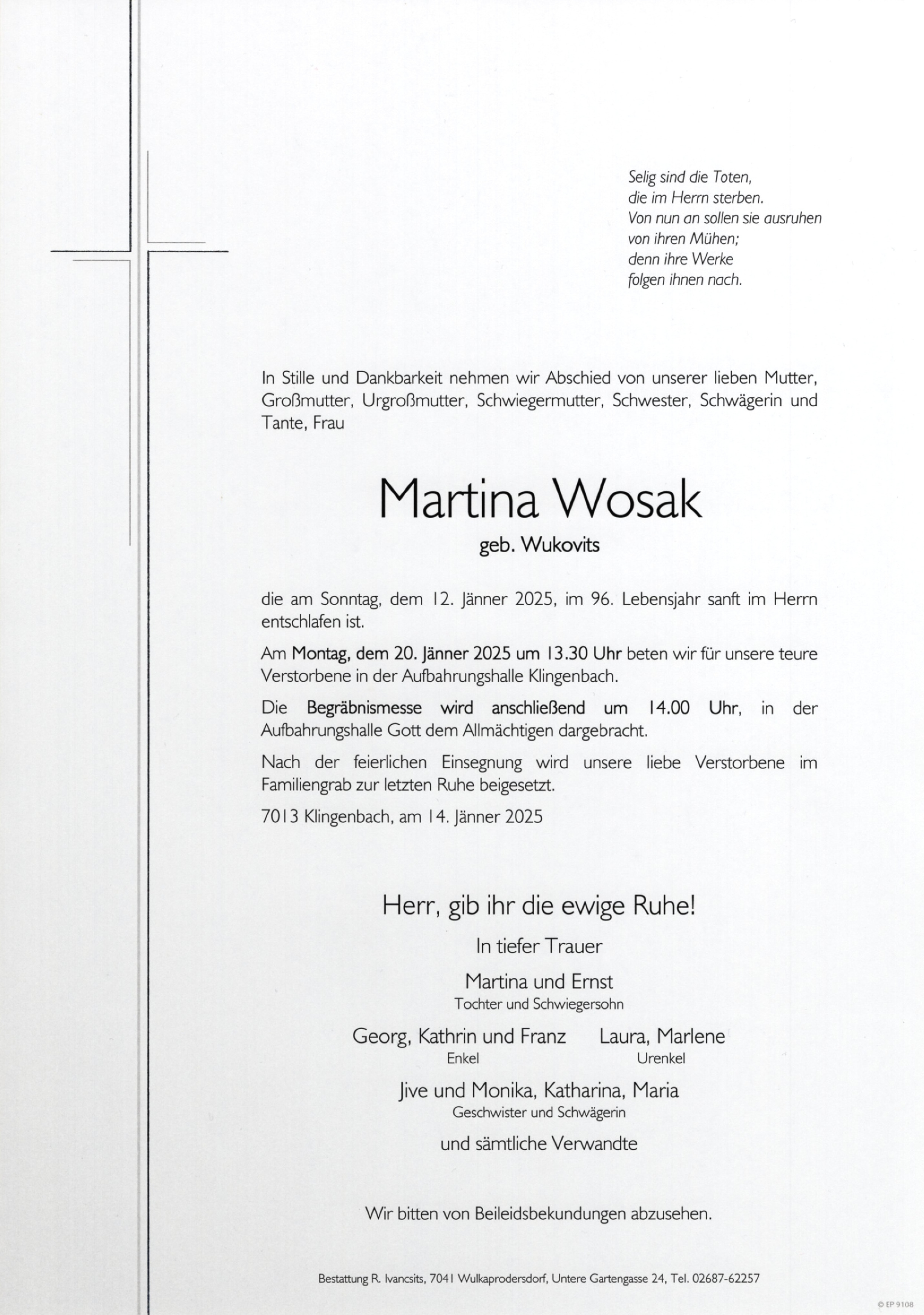 Traueranzeige von Martina Wosak