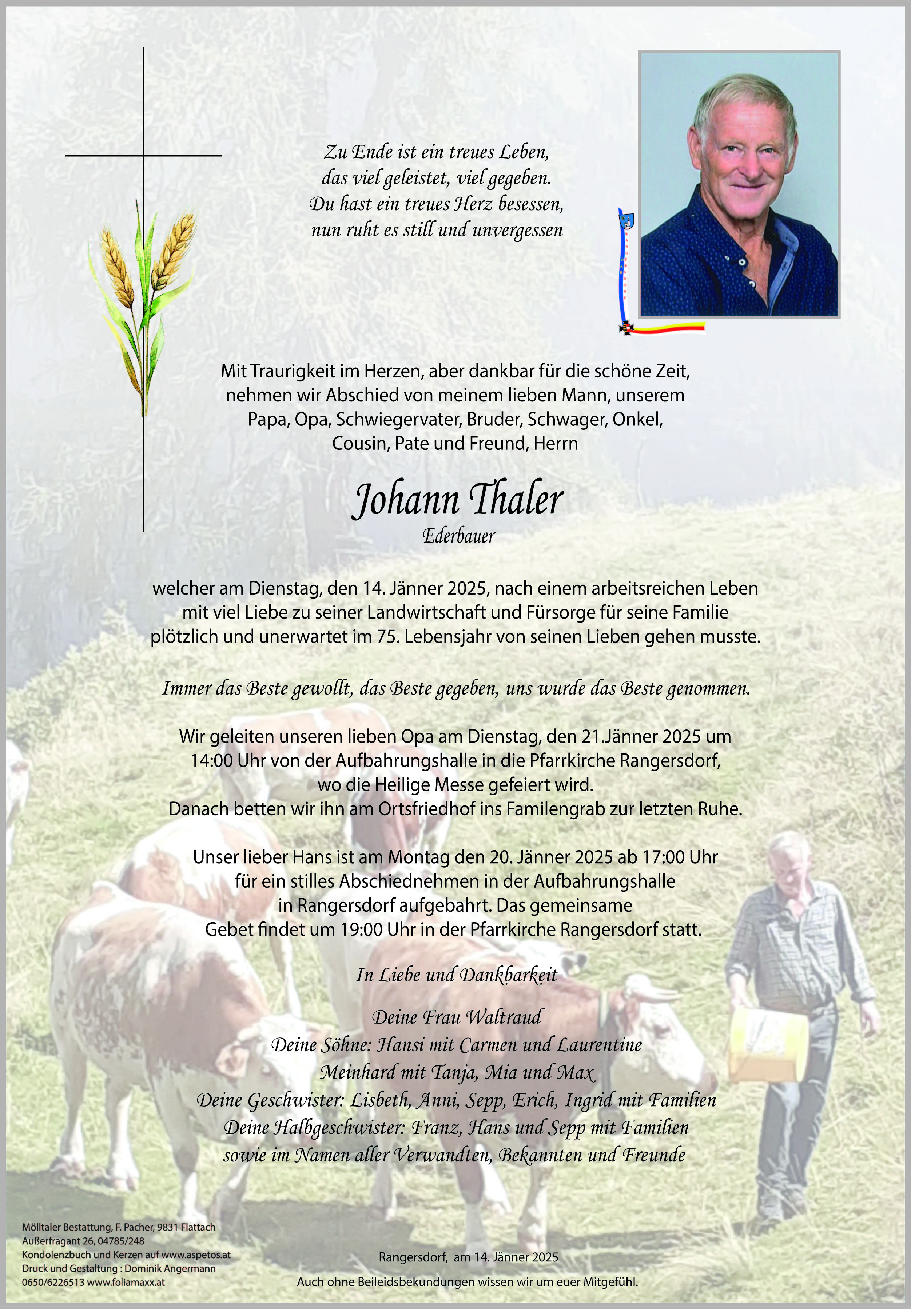 Traueranzeige von Johann Thaler