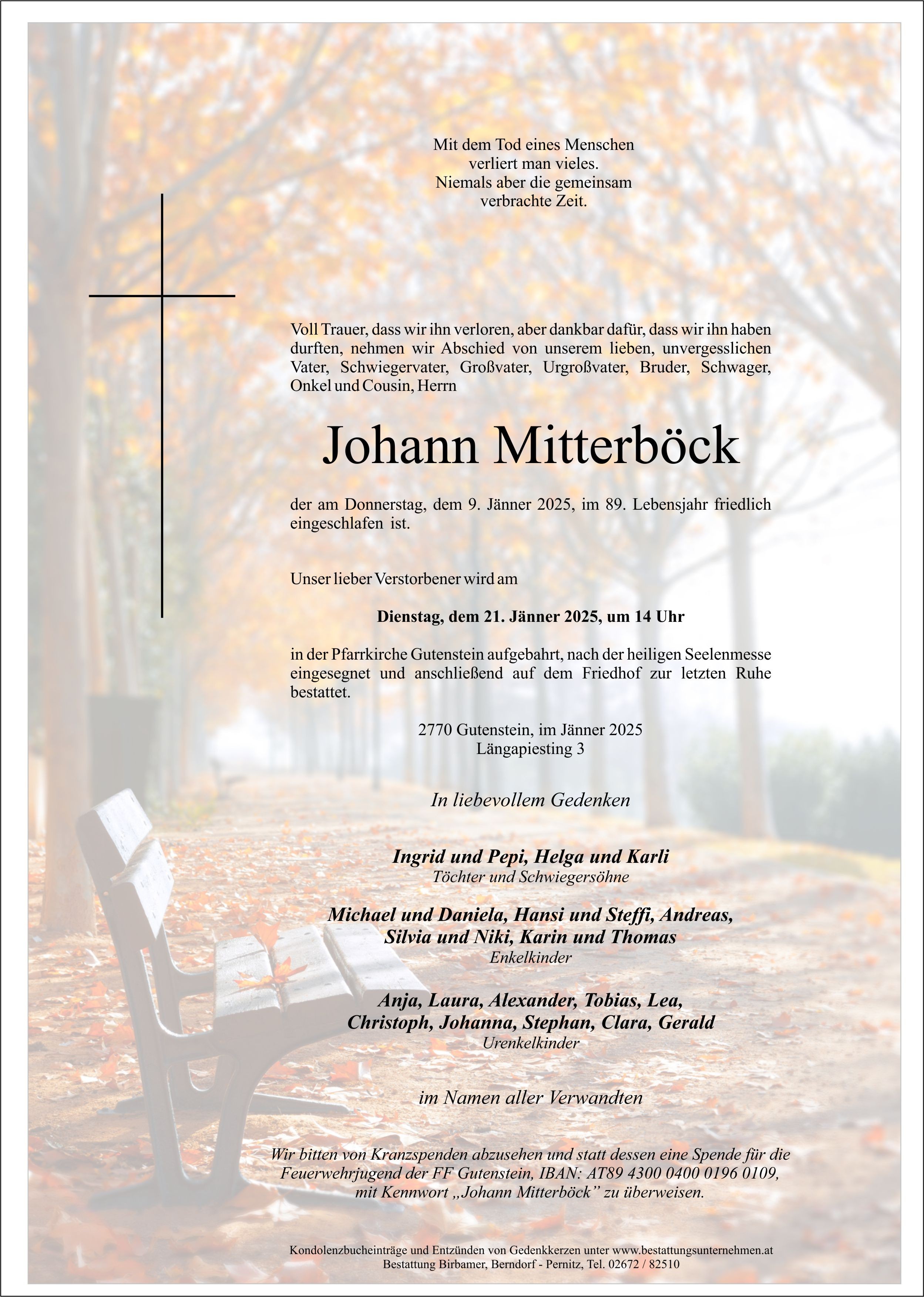 Traueranzeige von Johann Mitterböck
