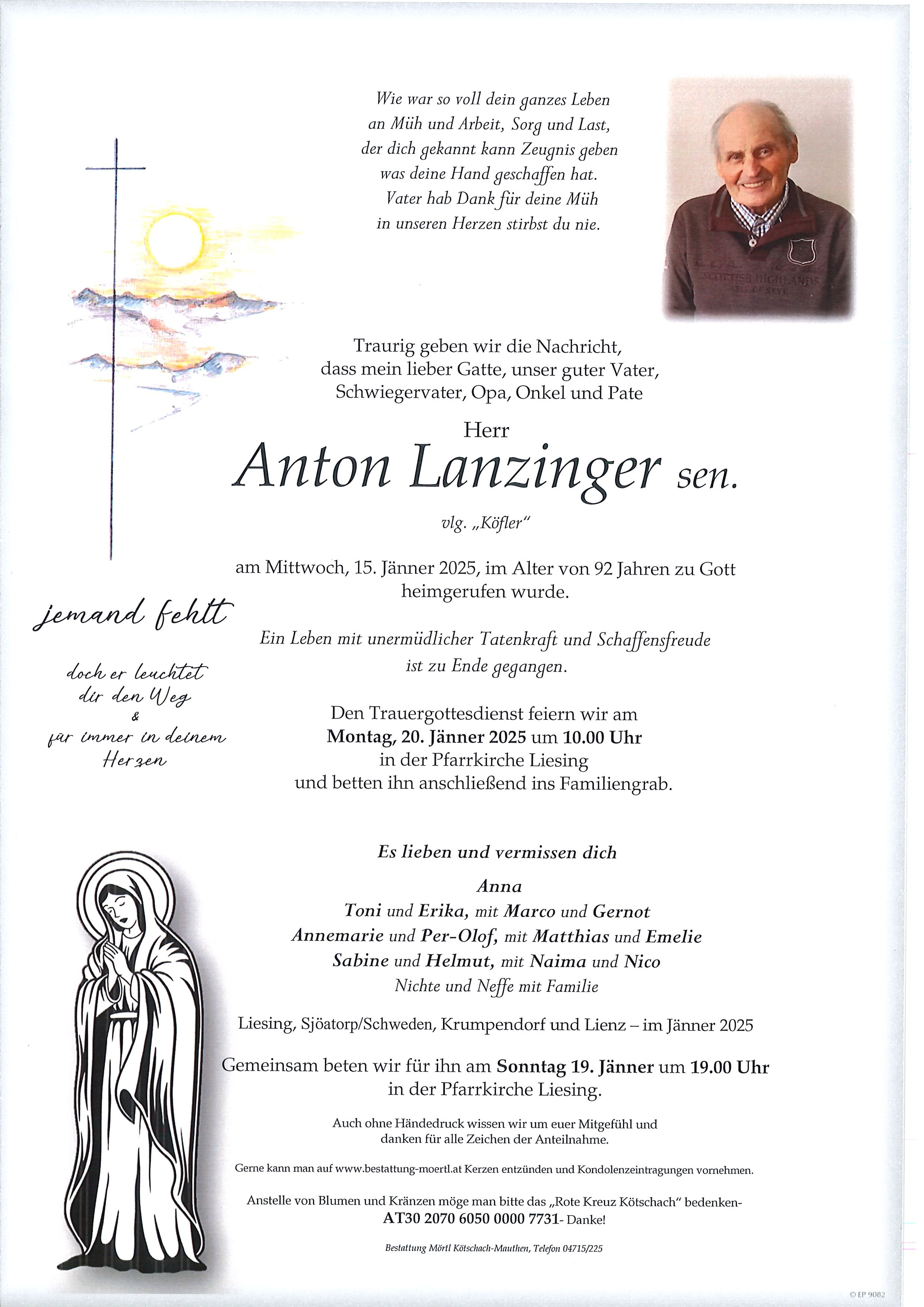 Traueranzeige von Anton Lanzinger sen.
