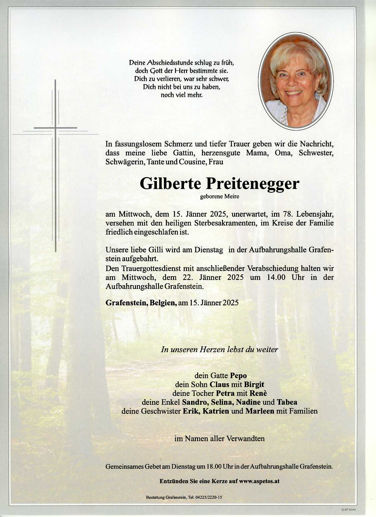 Traueranzeige von Gilberte Preitenegger