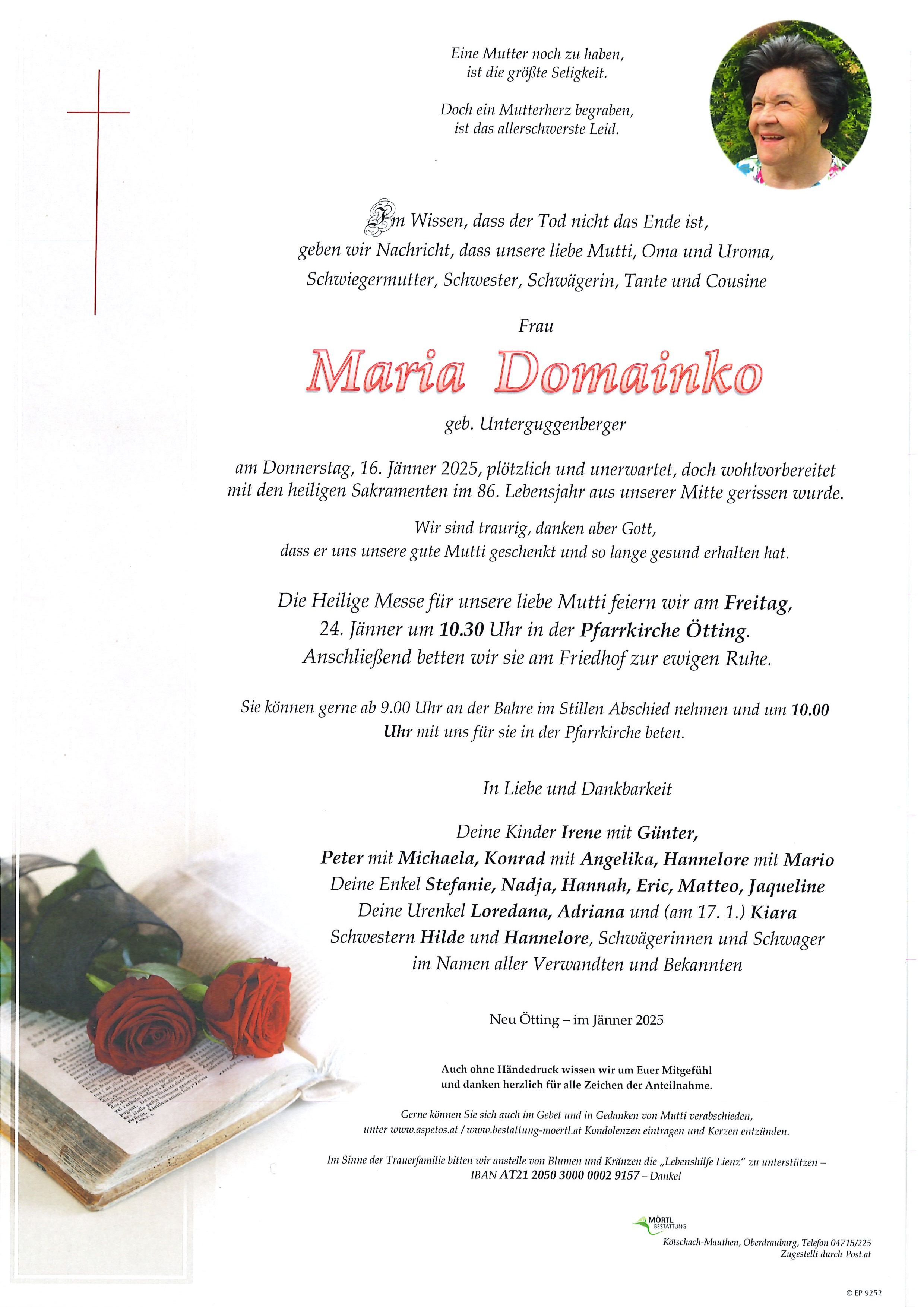 Traueranzeige von Maria Domainko