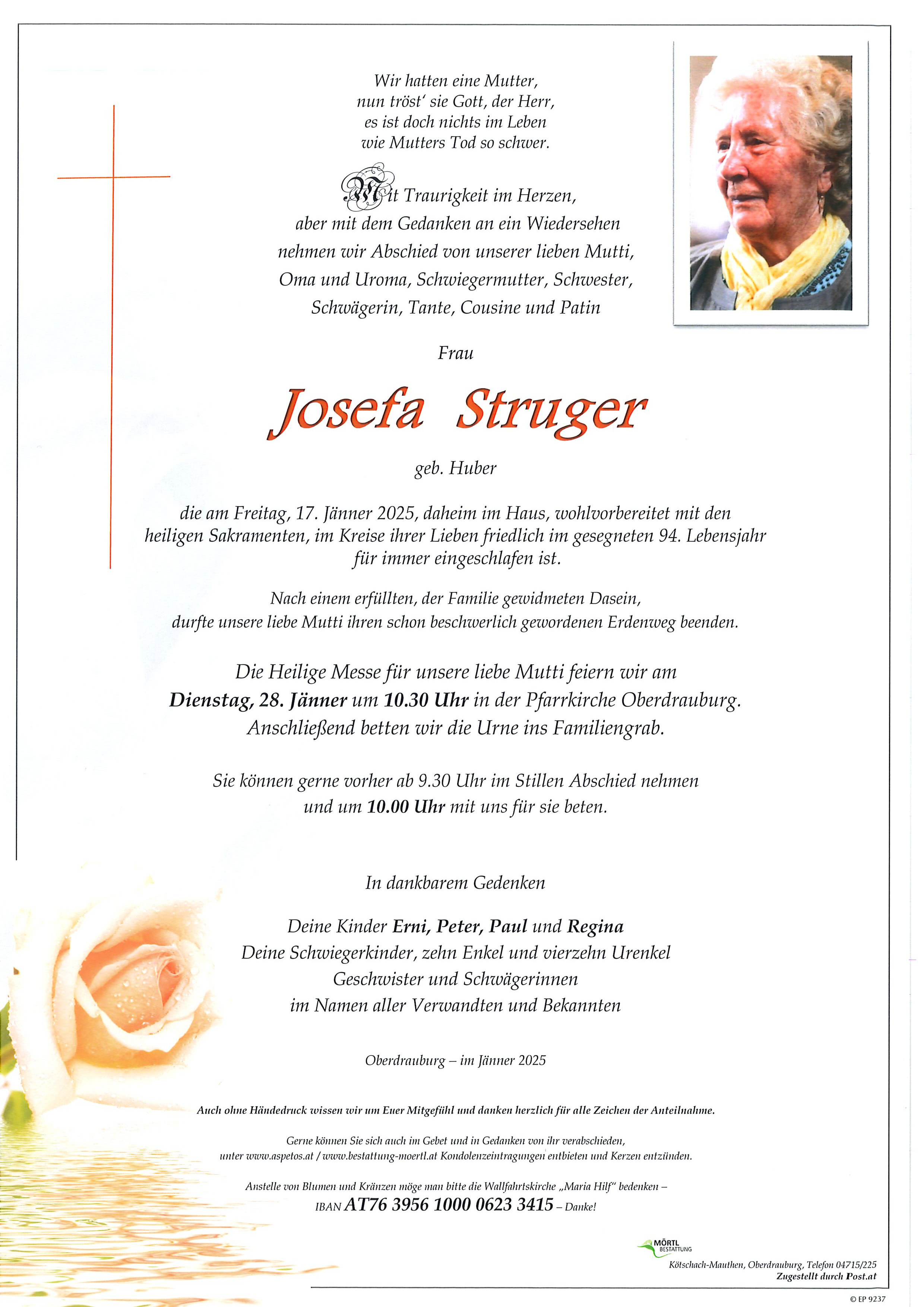 Traueranzeige von Josefa Struger