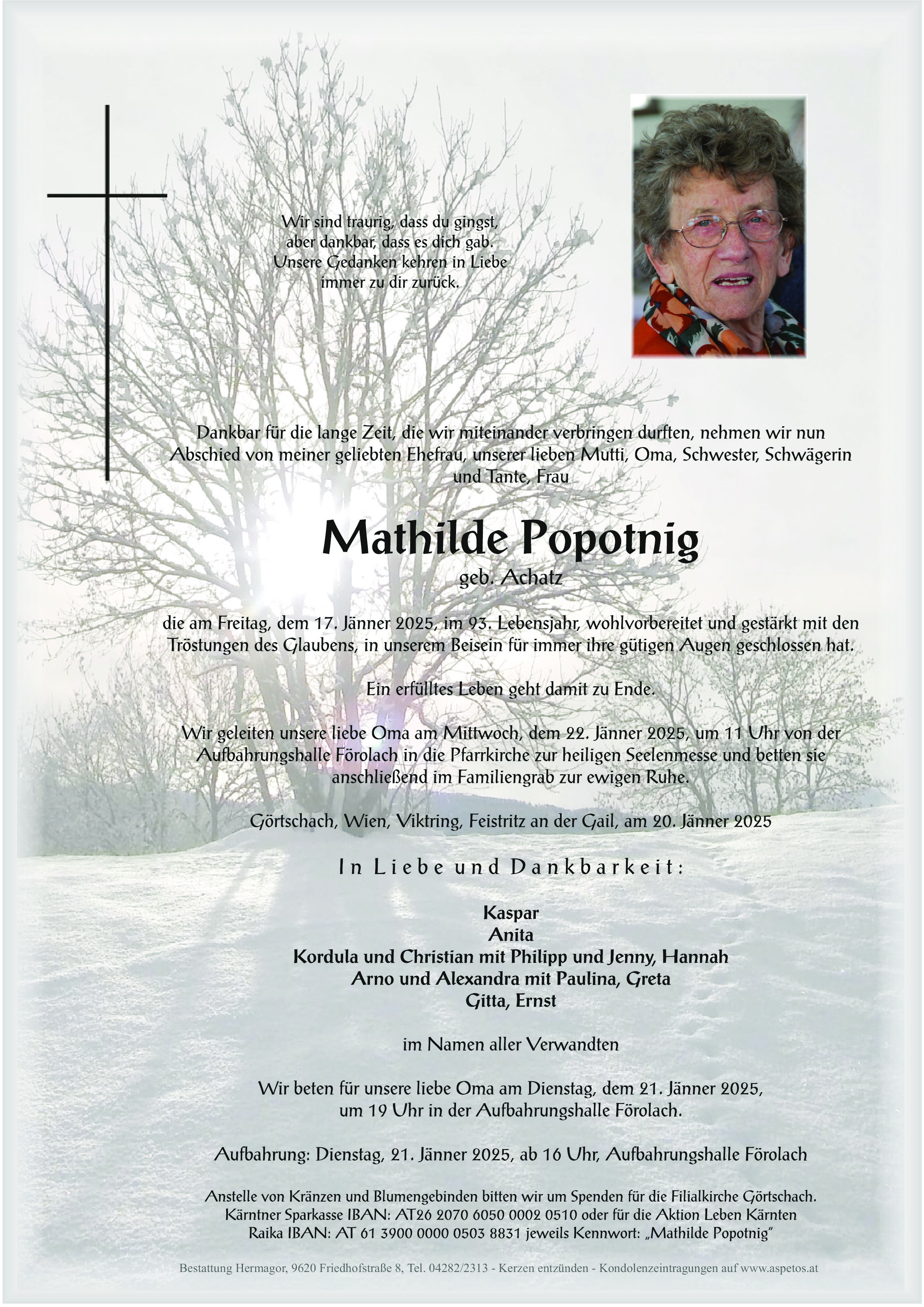 Traueranzeige von Mathilde Popotnig