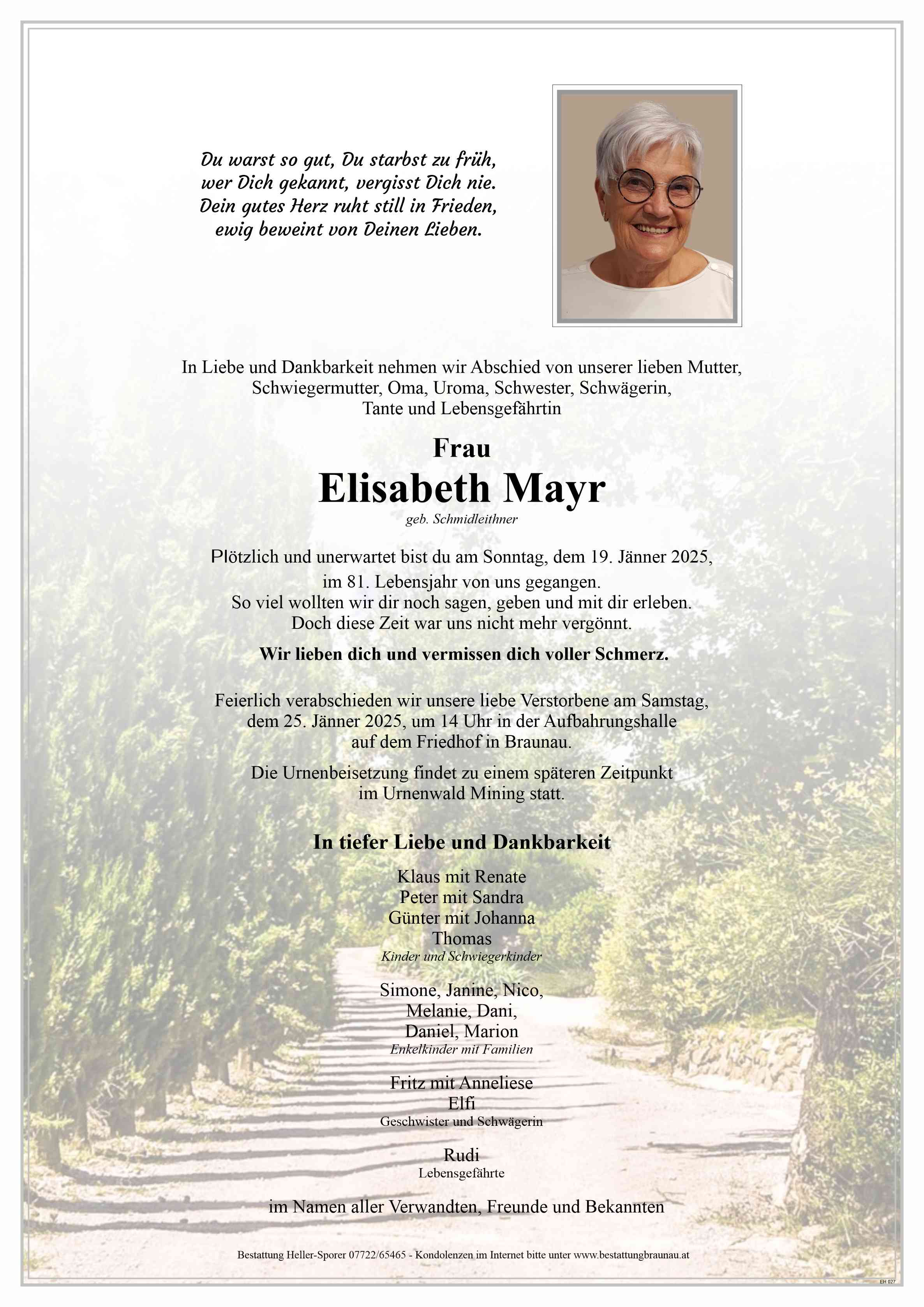 Traueranzeige von Elisabeth Mayr