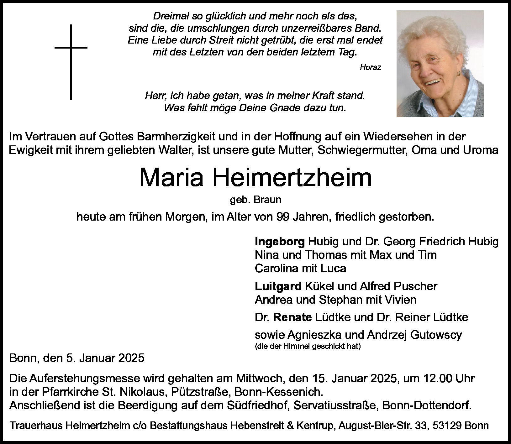 Traueranzeige von Maria Heimertzheim