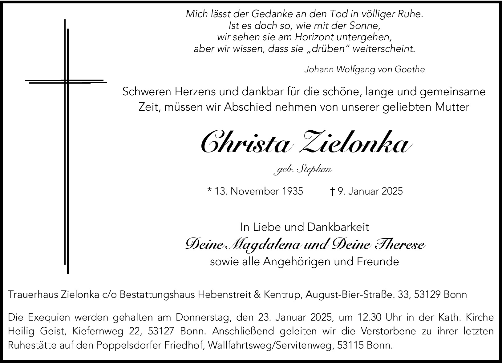 Traueranzeige von Christa Zielonka